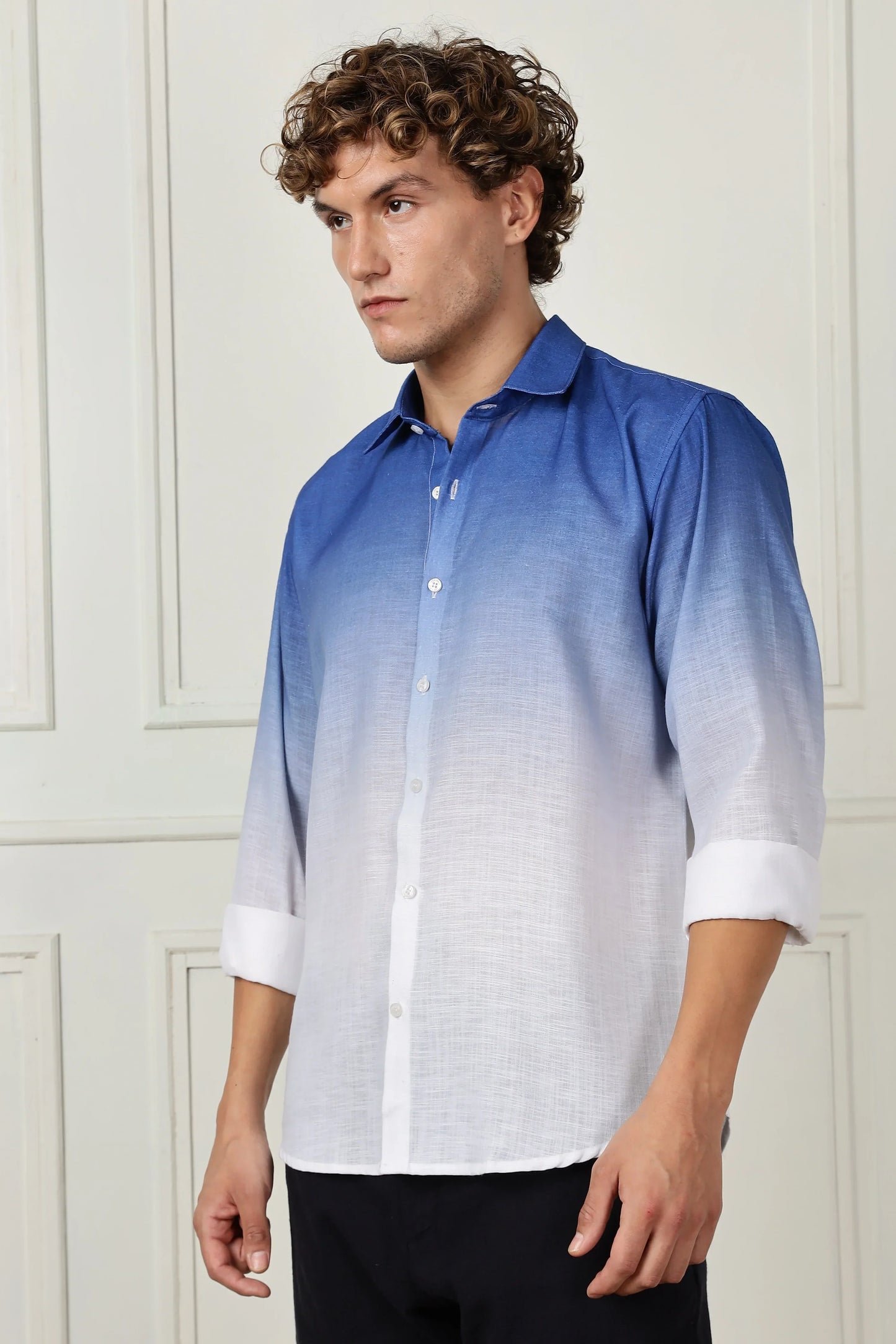 Blue ombre full sleeve linen shirt