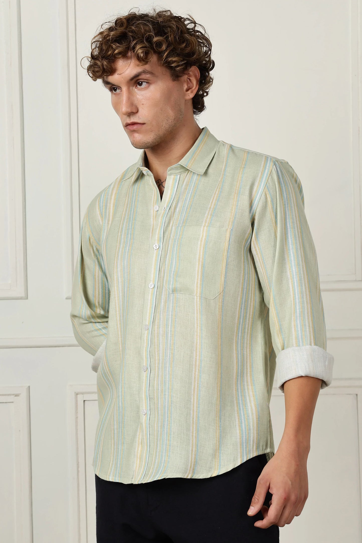 Pista stripe printed full sleeve linen shirt