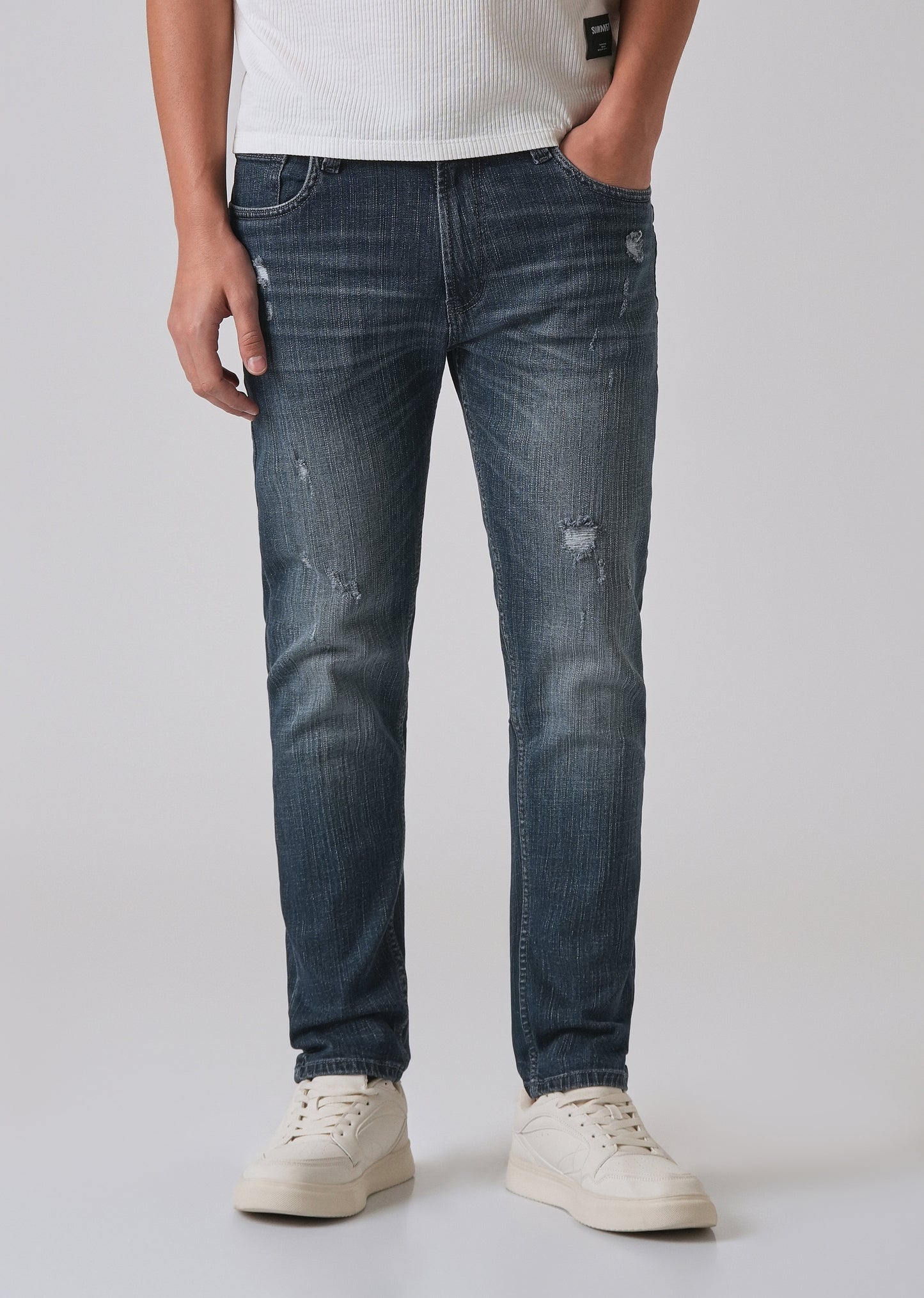 Blue Mid Fade Ankle Slim Fit Denim