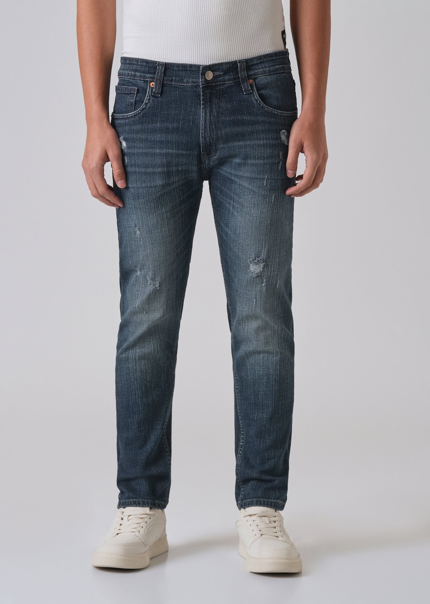 Blue Mid Fade Ankle Slim Fit Denim