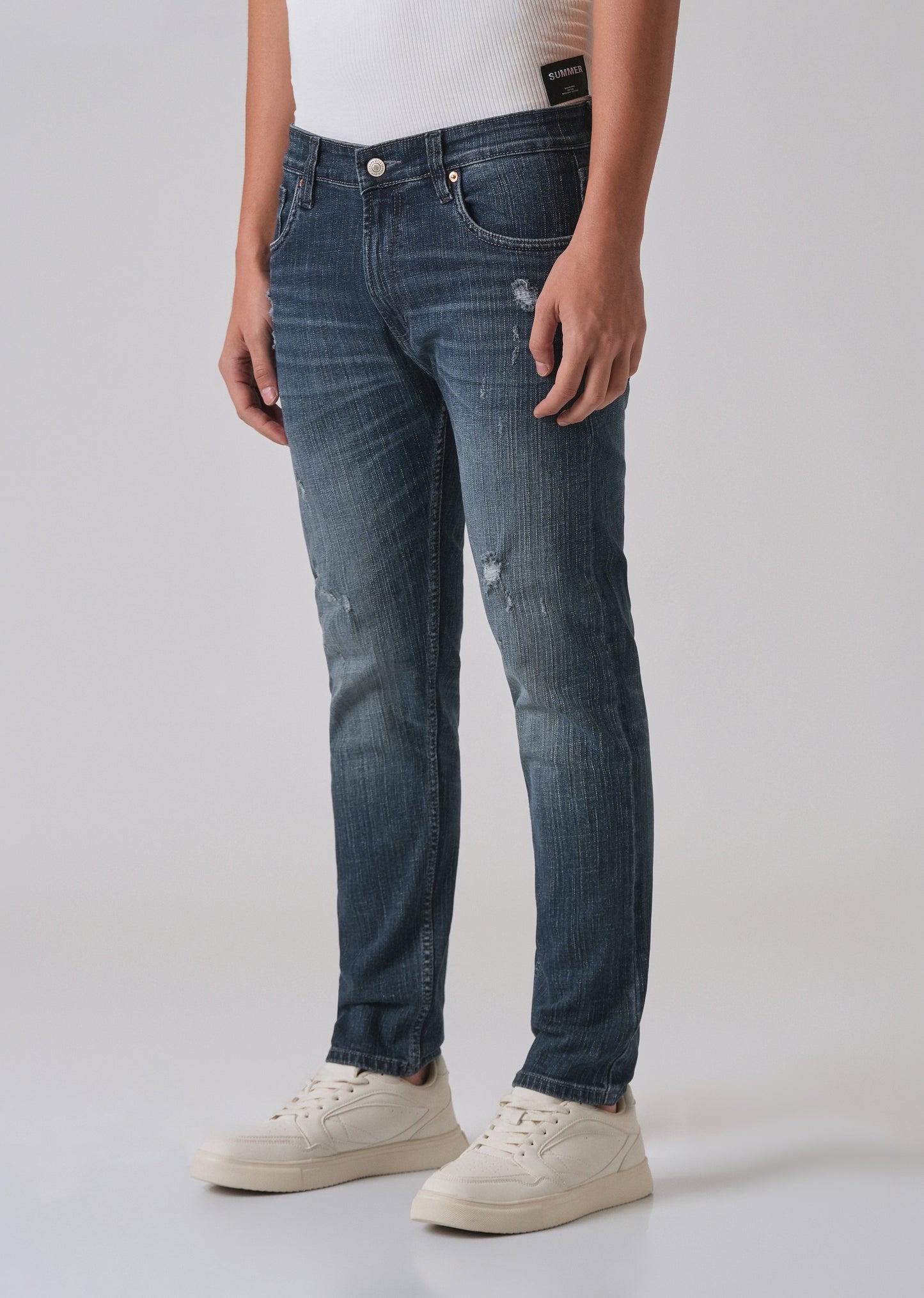Blue Mid Fade Ankle Slim Fit Denim