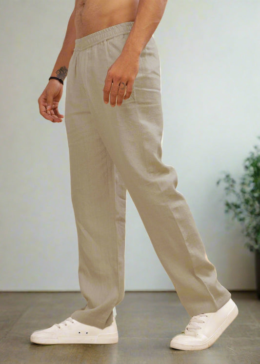 Breeze- Linen Casual Elastic Pants - Ecru