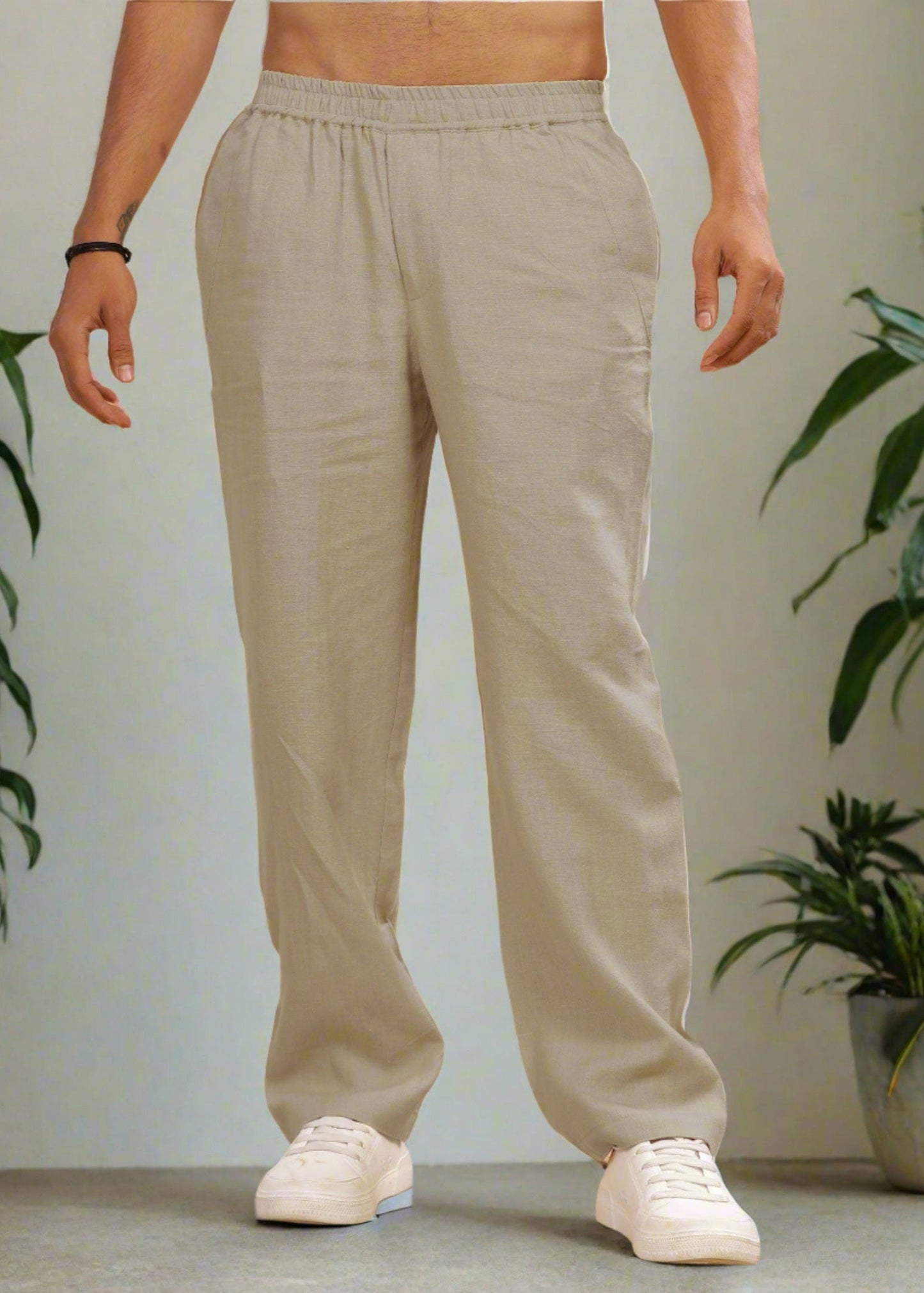 Breeze- Linen Casual Elastic Pants - Ecru