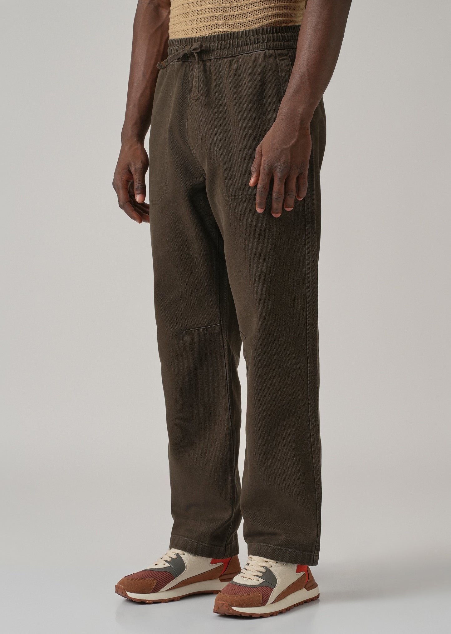 Brown Drawstring Drill Denim
