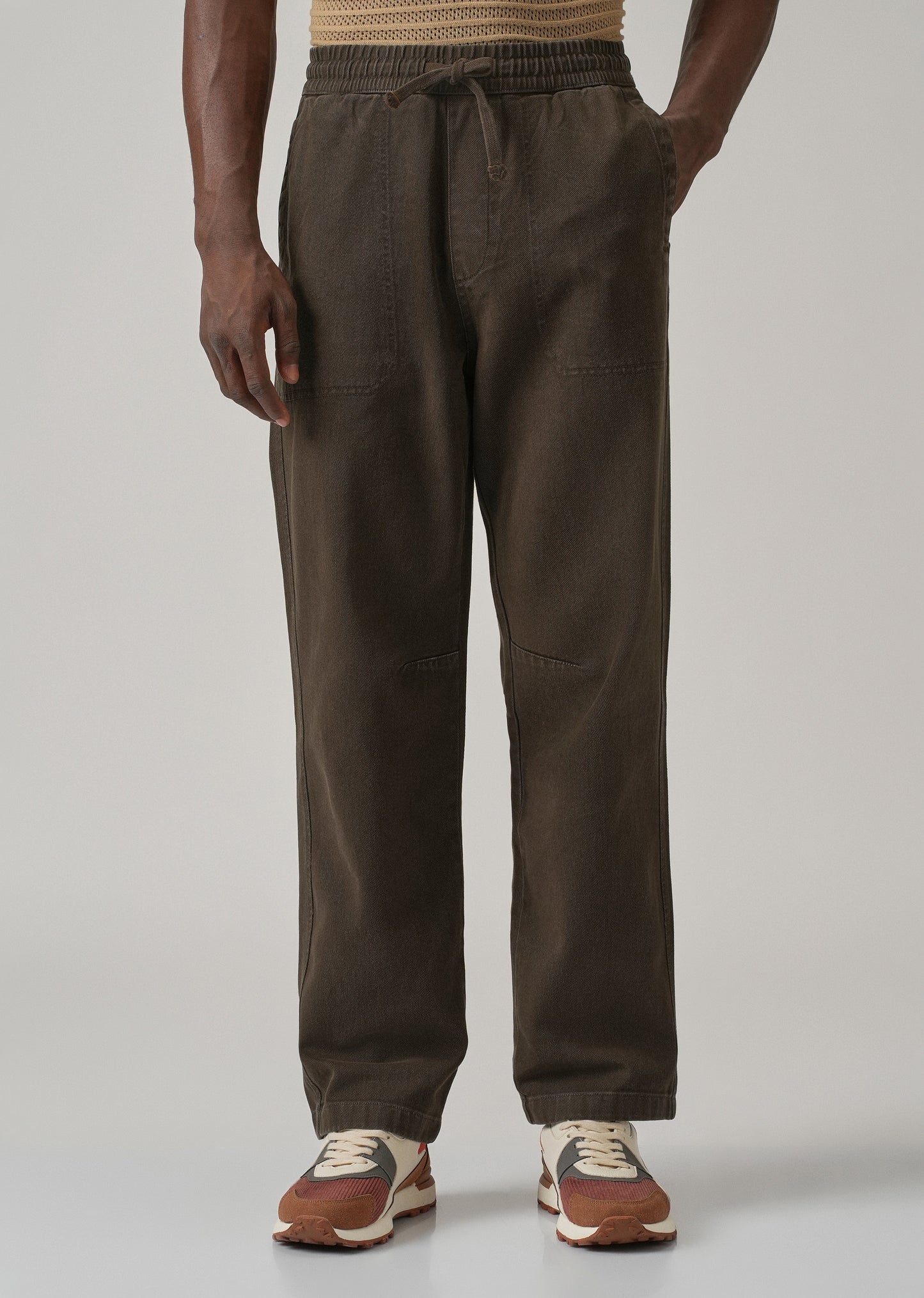 Brown Drawstring Drill Denim