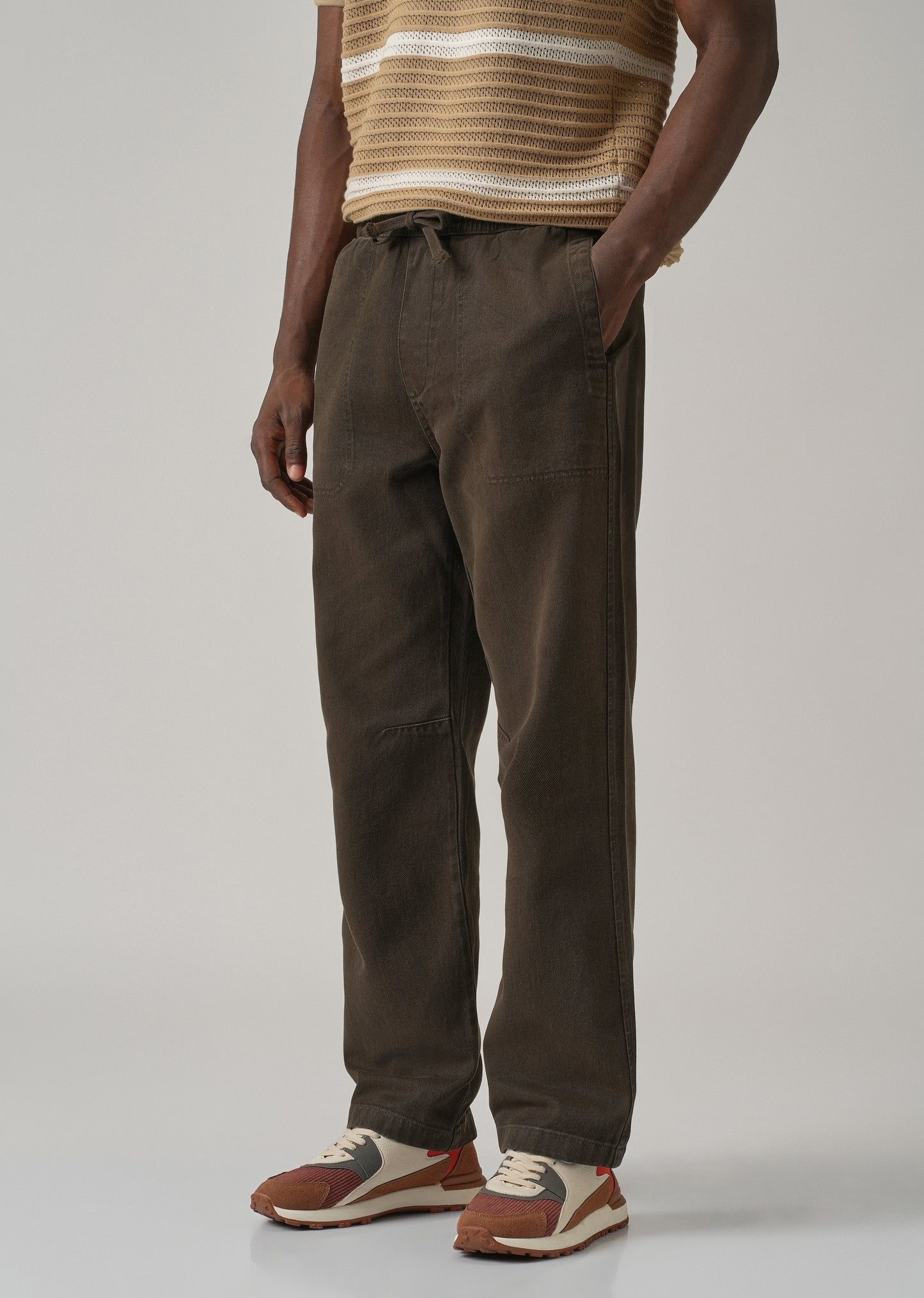 Brown Drawstring Drill Denim