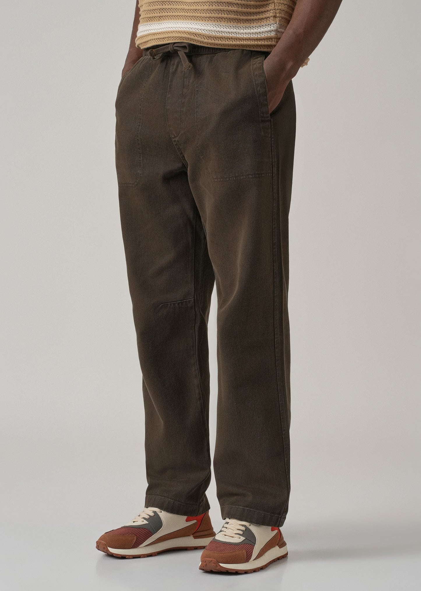 Brown Drawstring Drill Denim