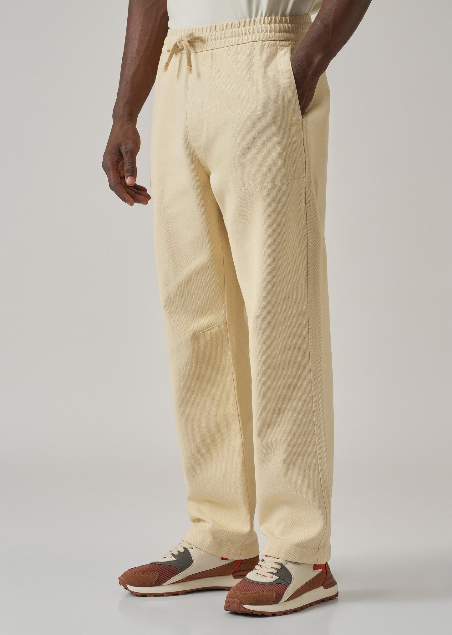 Cream Drawstring Drill Denim