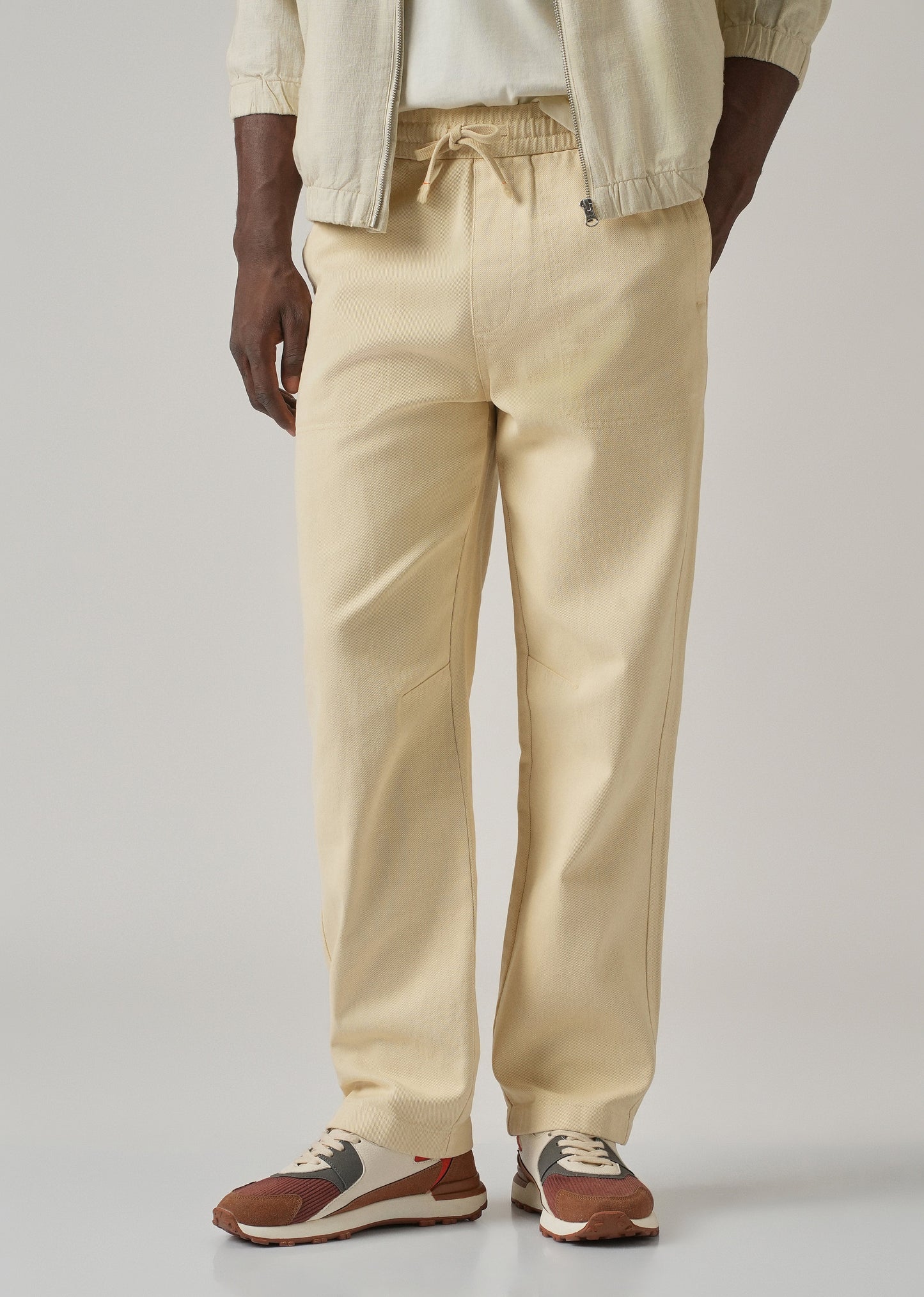 Cream Drawstring Drill Denim