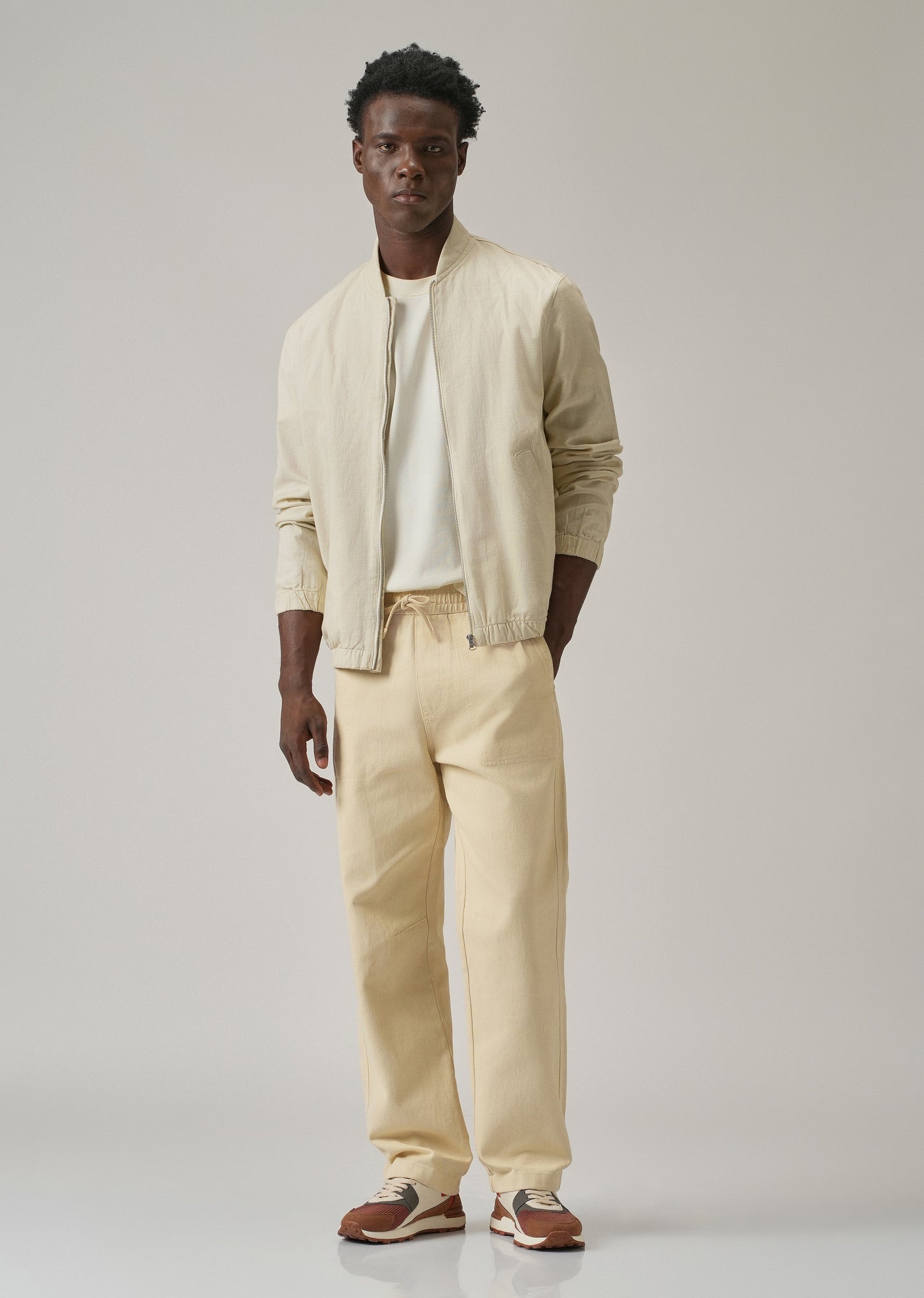 Cream Drawstring Drill Denim