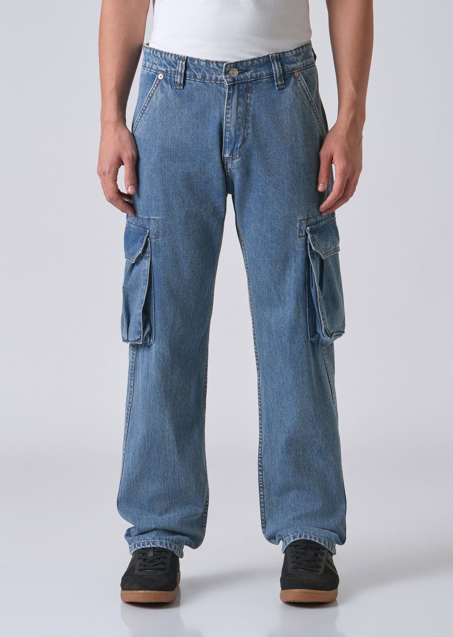 Dark Blue Baggy Cargo Denim