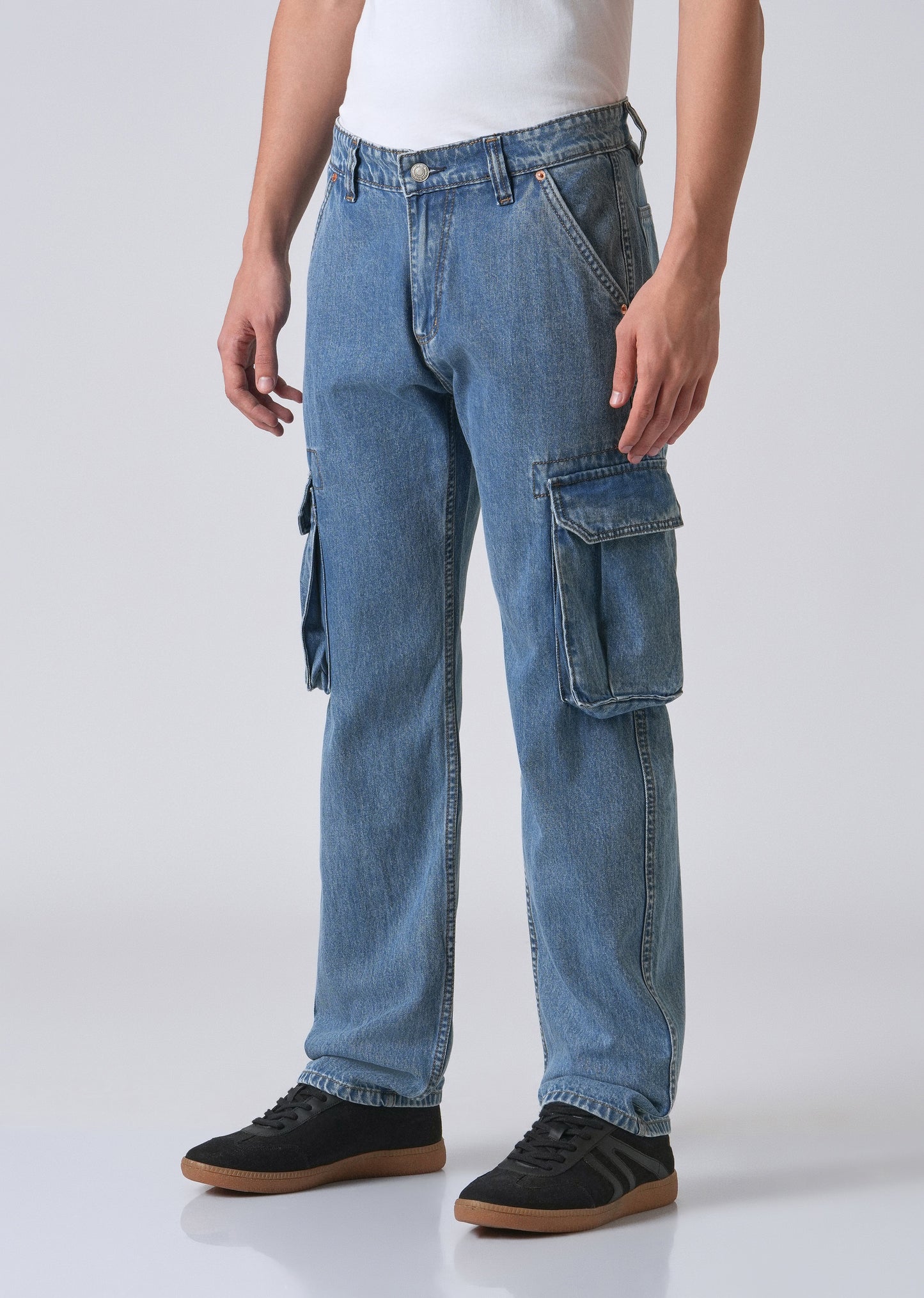 Dark Blue Baggy Cargo Denim