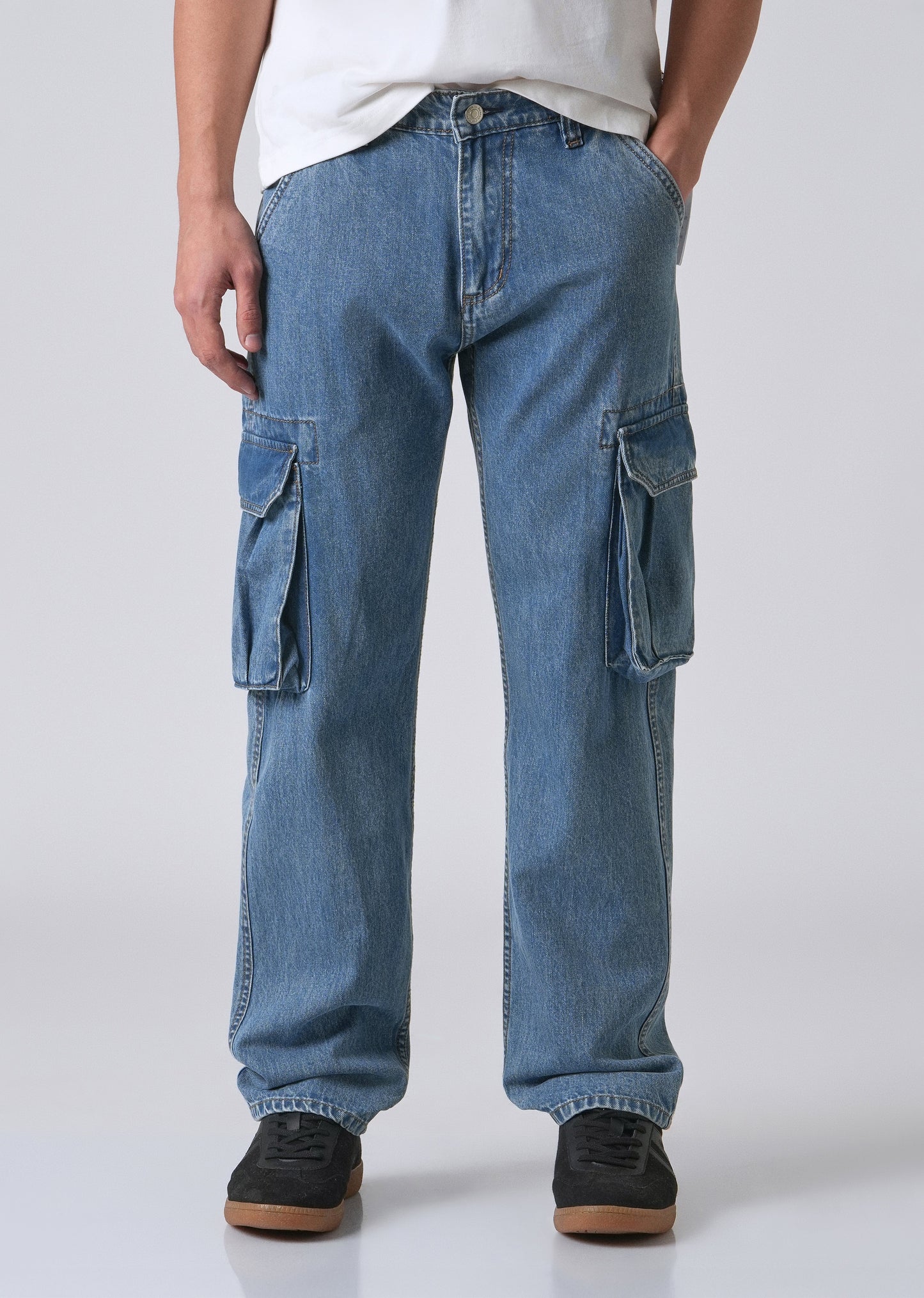 Dark Blue Baggy Cargo Denim