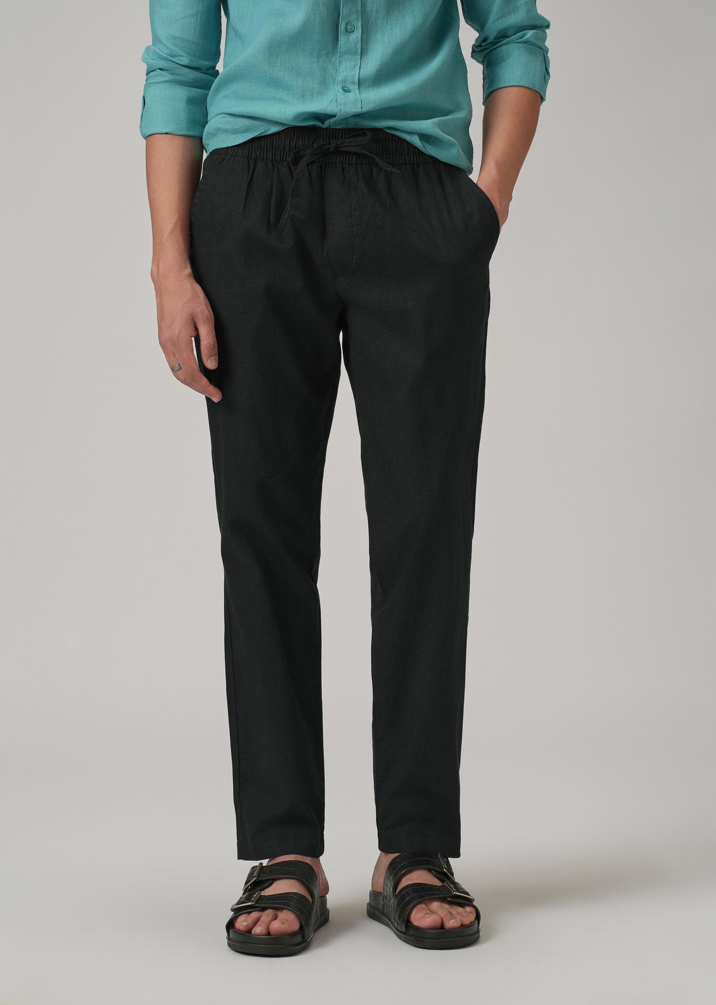 Drawstring Black Linen Pant