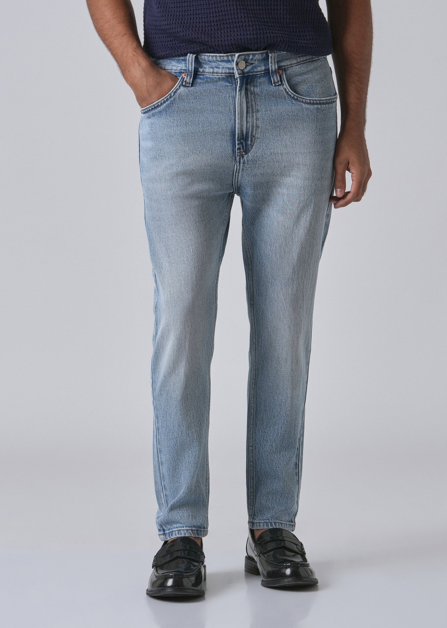 Faded Light Blue Straight Fit Denim