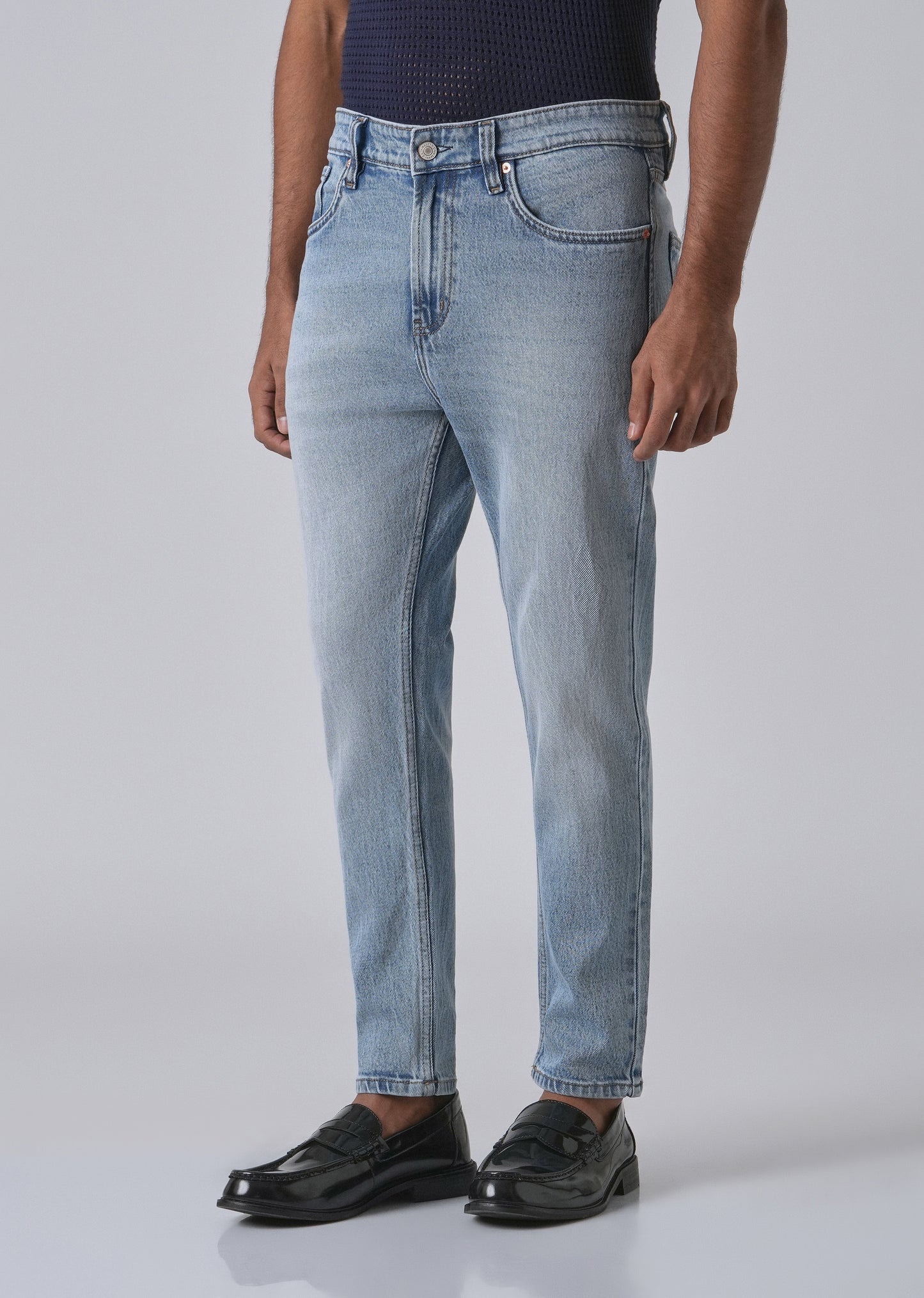 Faded Light Blue Straight Fit Denim
