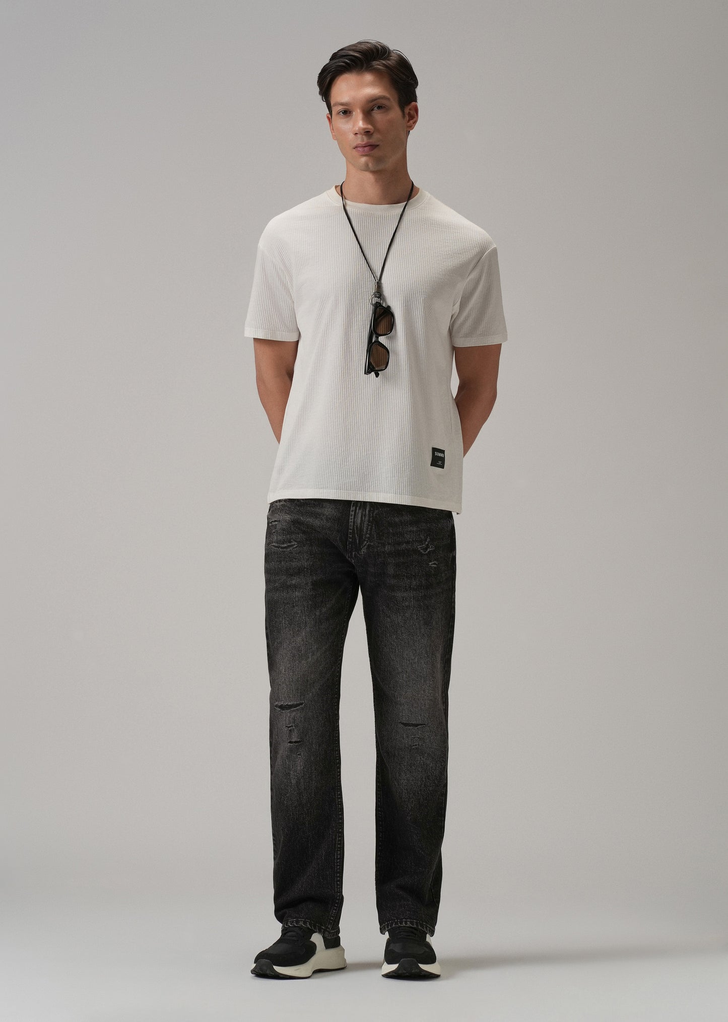 High Fade Ribbed Black Straight Fit Jeans