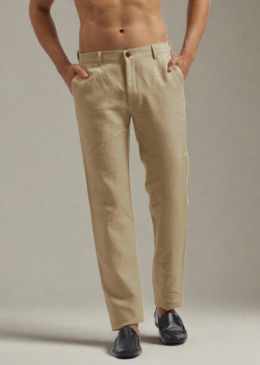 Ian Pure Linen Trousers - Cappuccino Beige