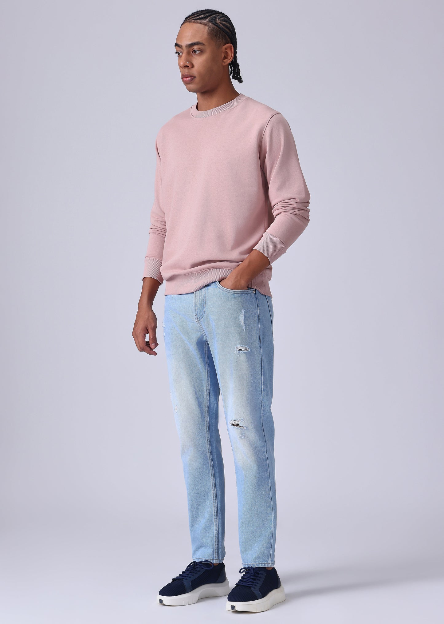 Light Blue Ribbed Carrot Fit Jeans