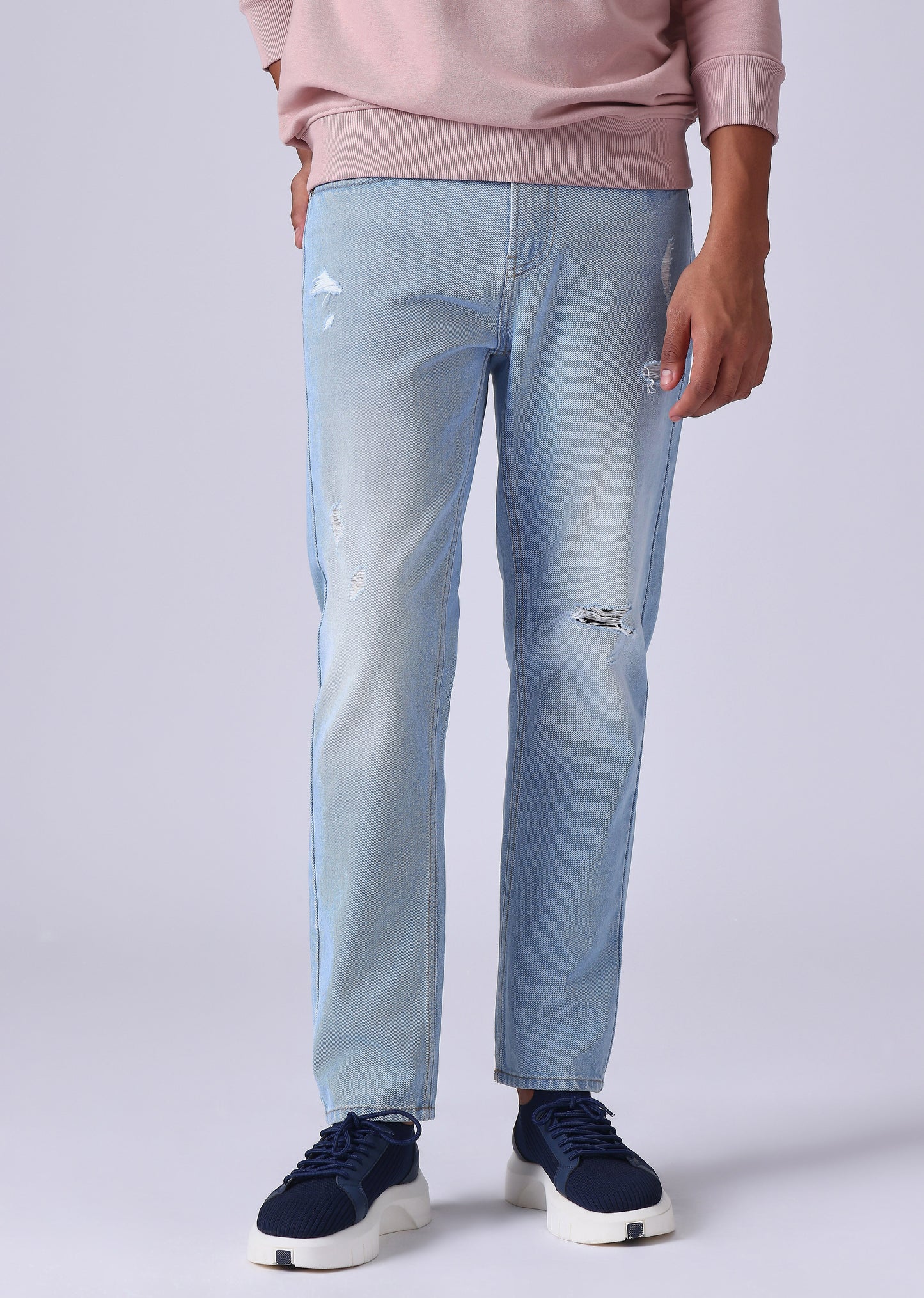 Light Blue Ribbed Carrot Fit Jeans