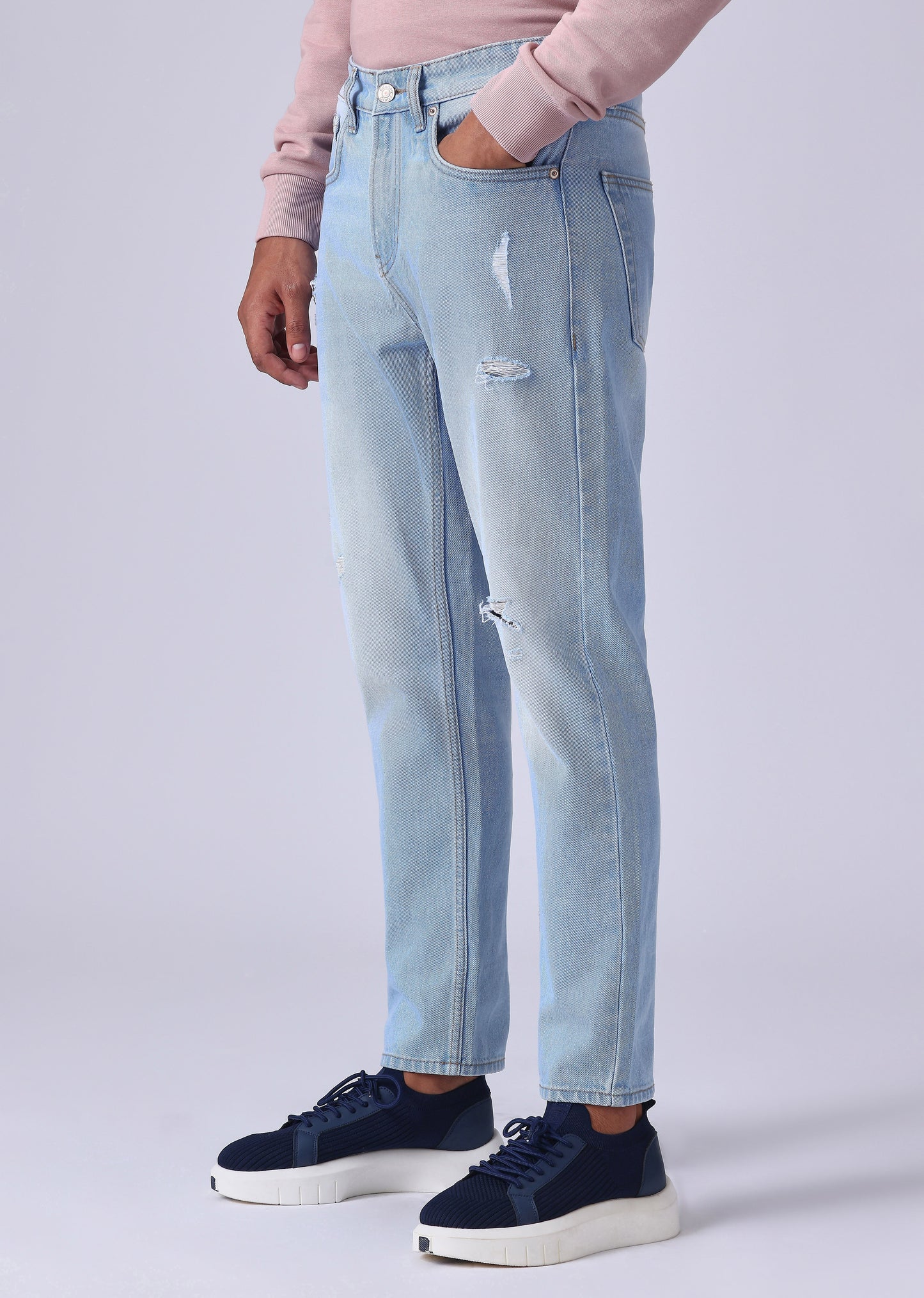 Light Blue Ribbed Carrot Fit Jeans