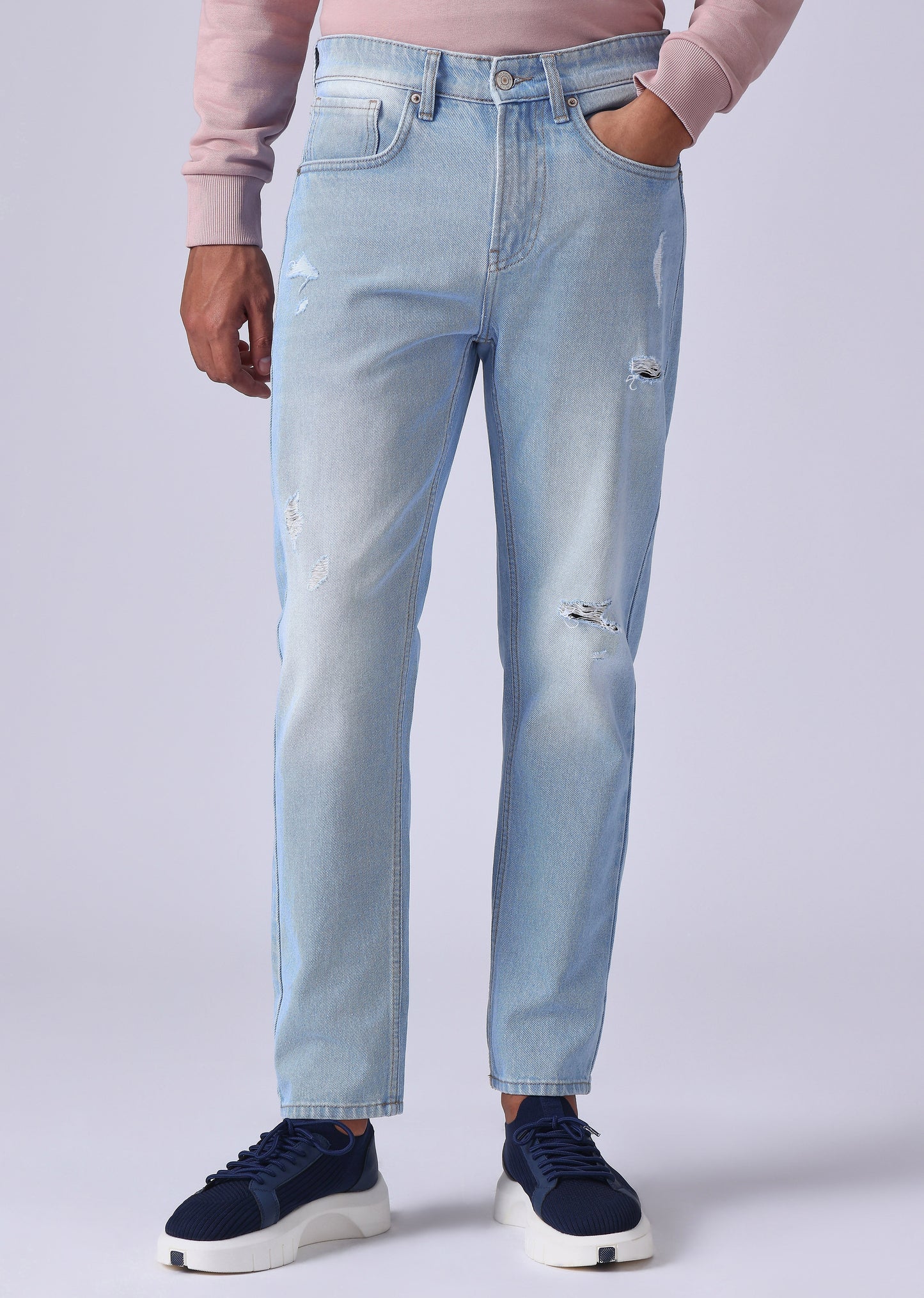 Light Blue Ribbed Carrot Fit Jeans