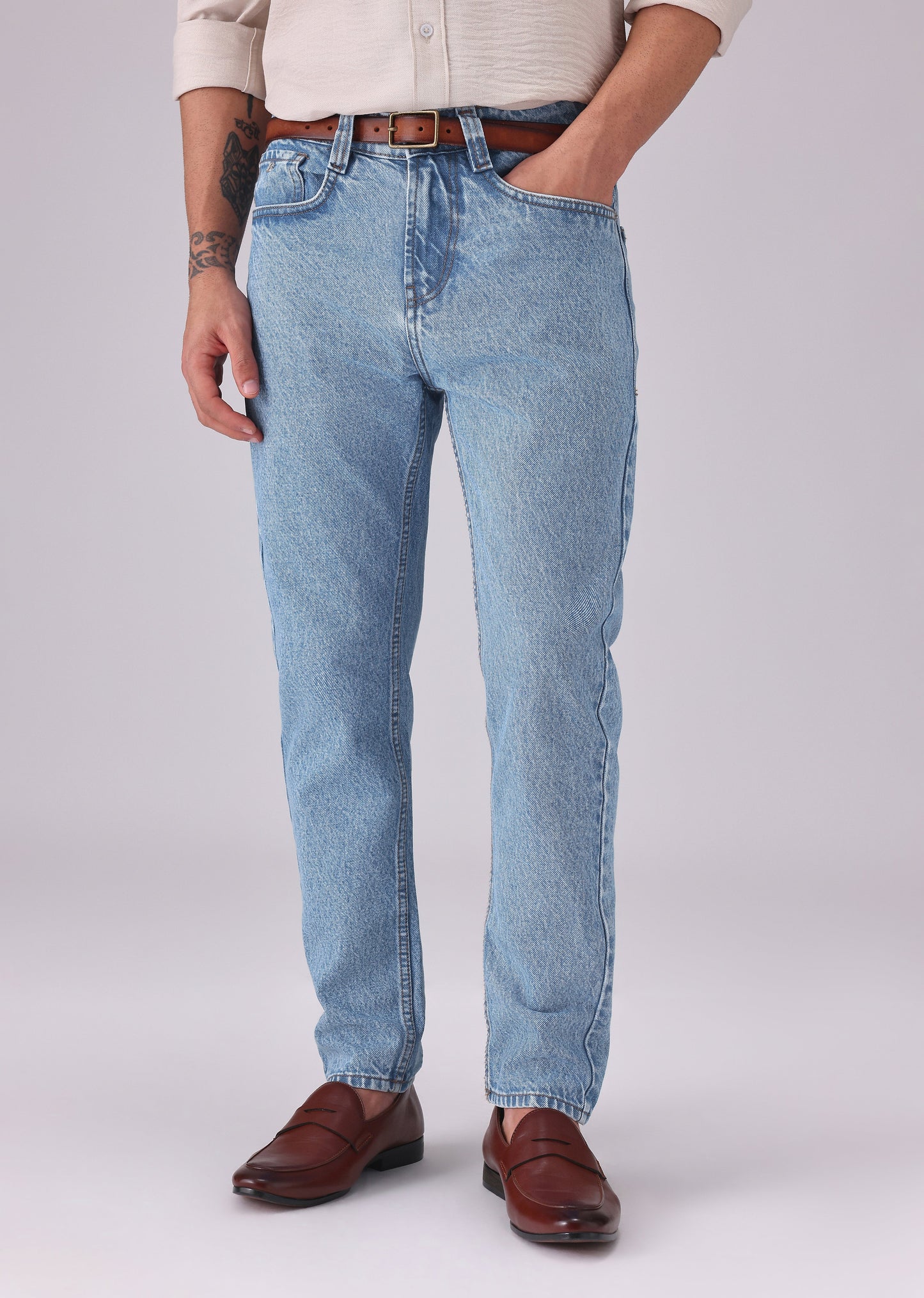 Light Blue Wash Carrot Fit Jeans
