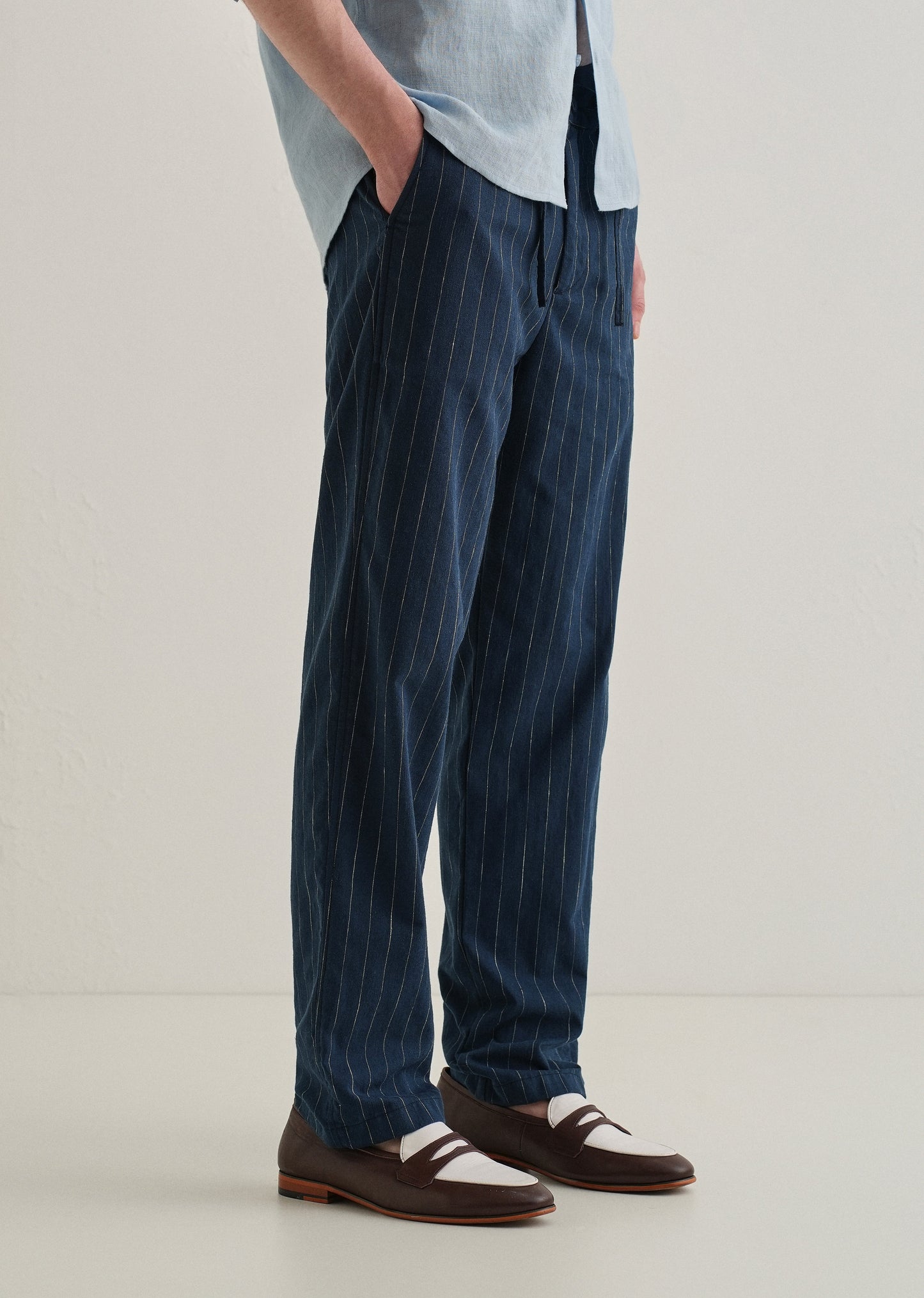 Navy Blue Stripe Relaxed Linen Trouser