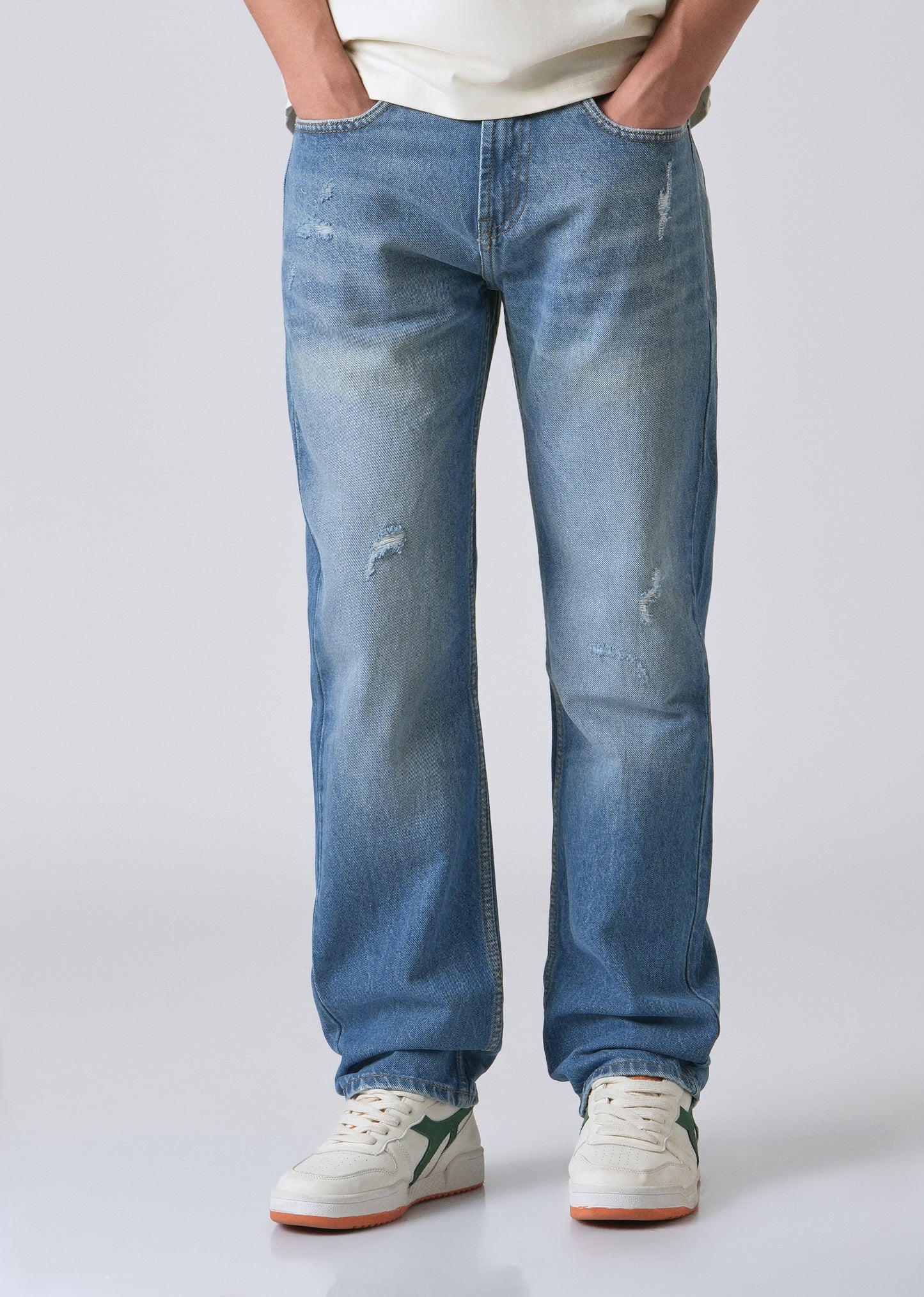 Ribbed Blue Straight Fit Denim