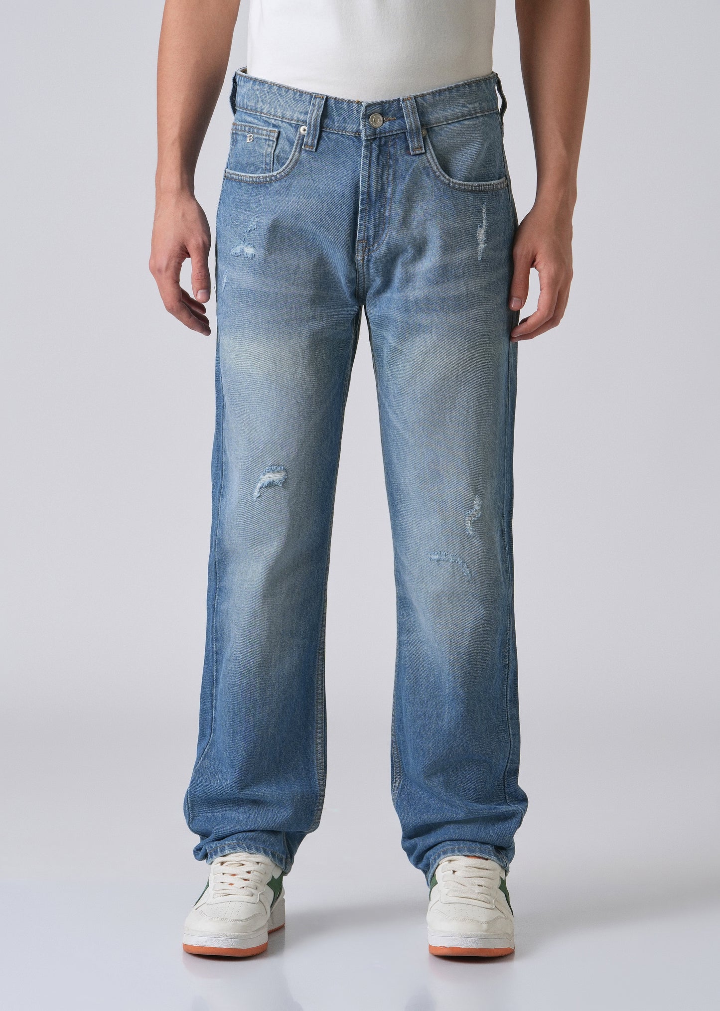 Ribbed Blue Straight Fit Denim