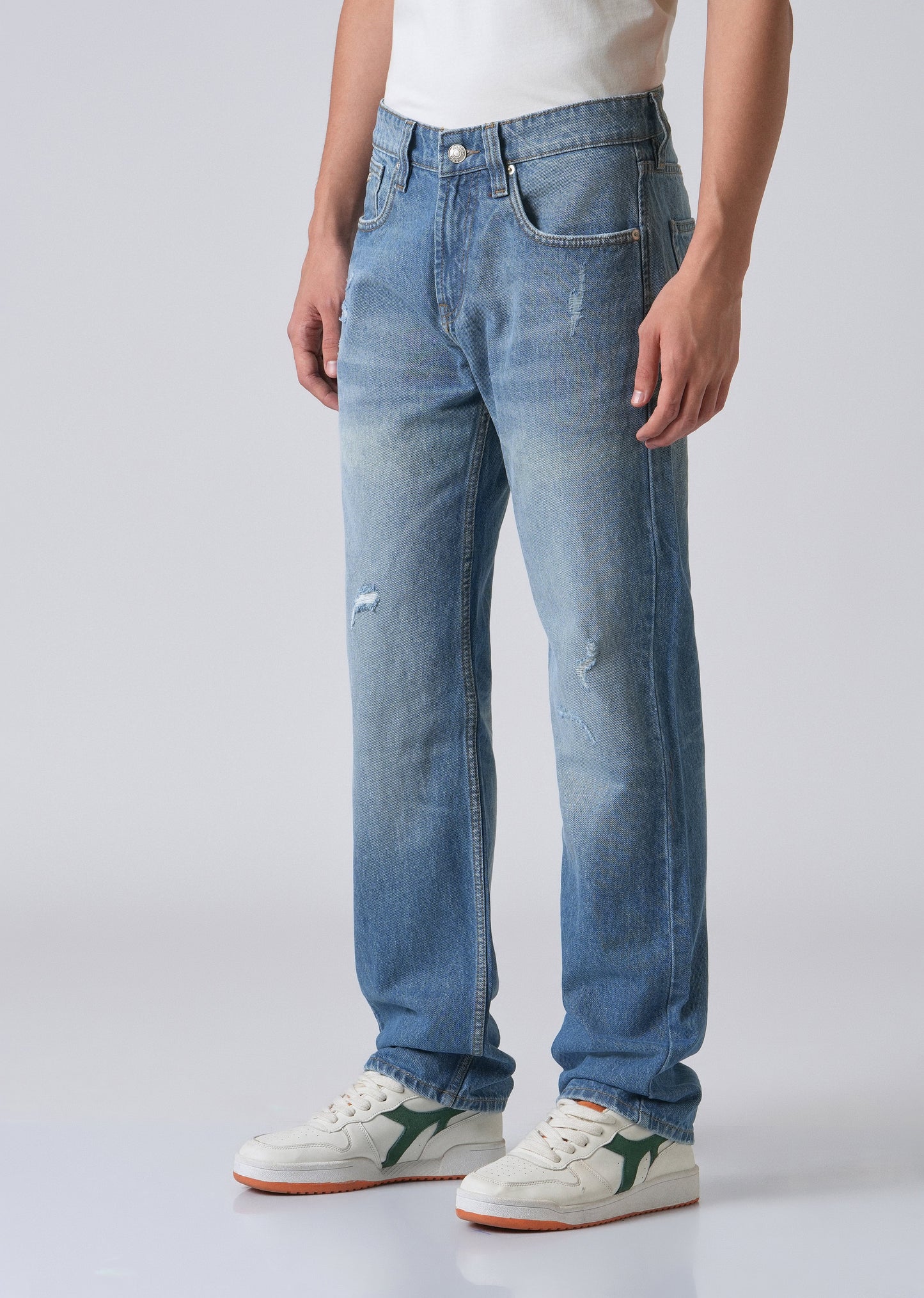 Ribbed Blue Straight Fit Denim