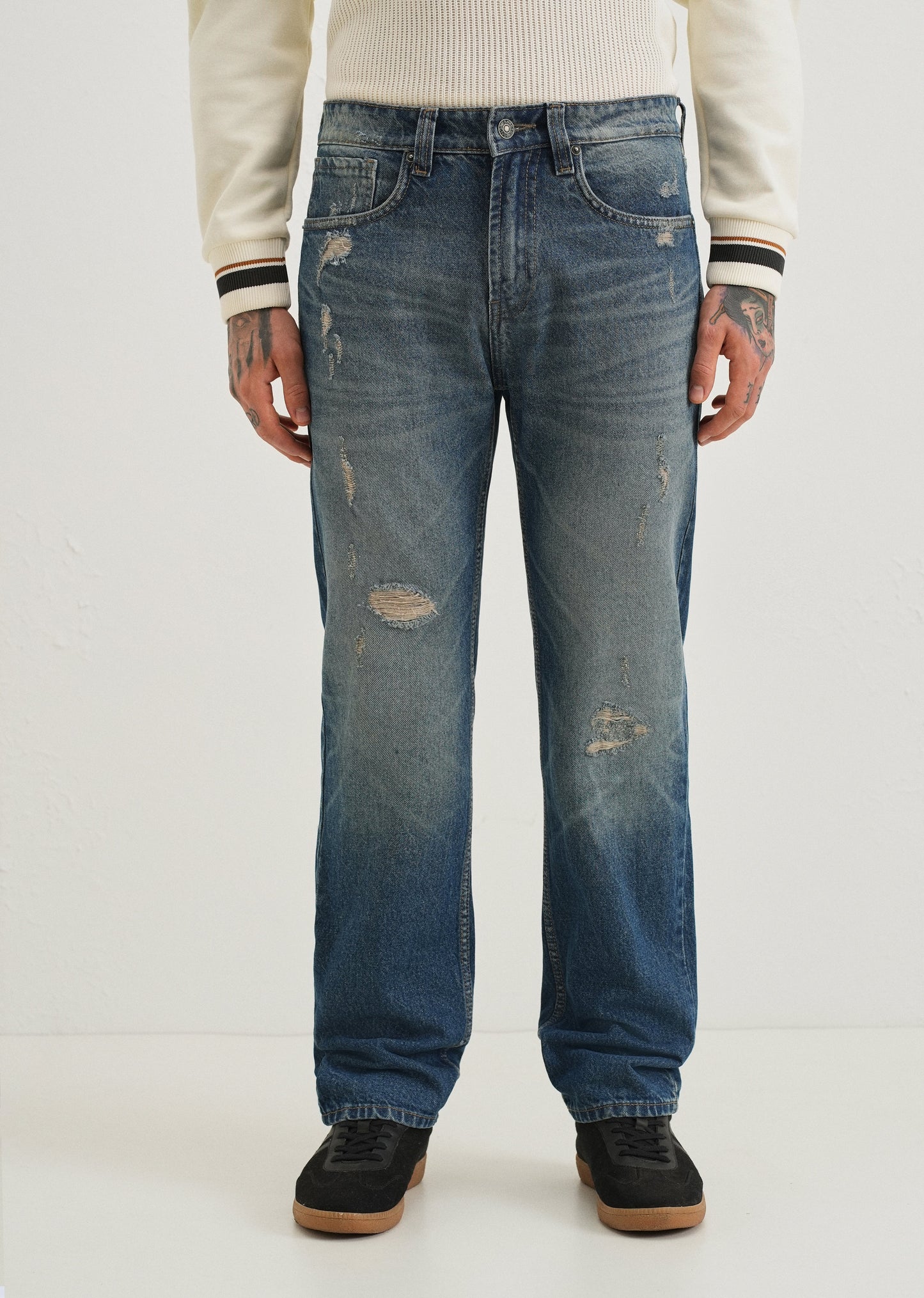 Ribbed Blue Straight fit Jeans