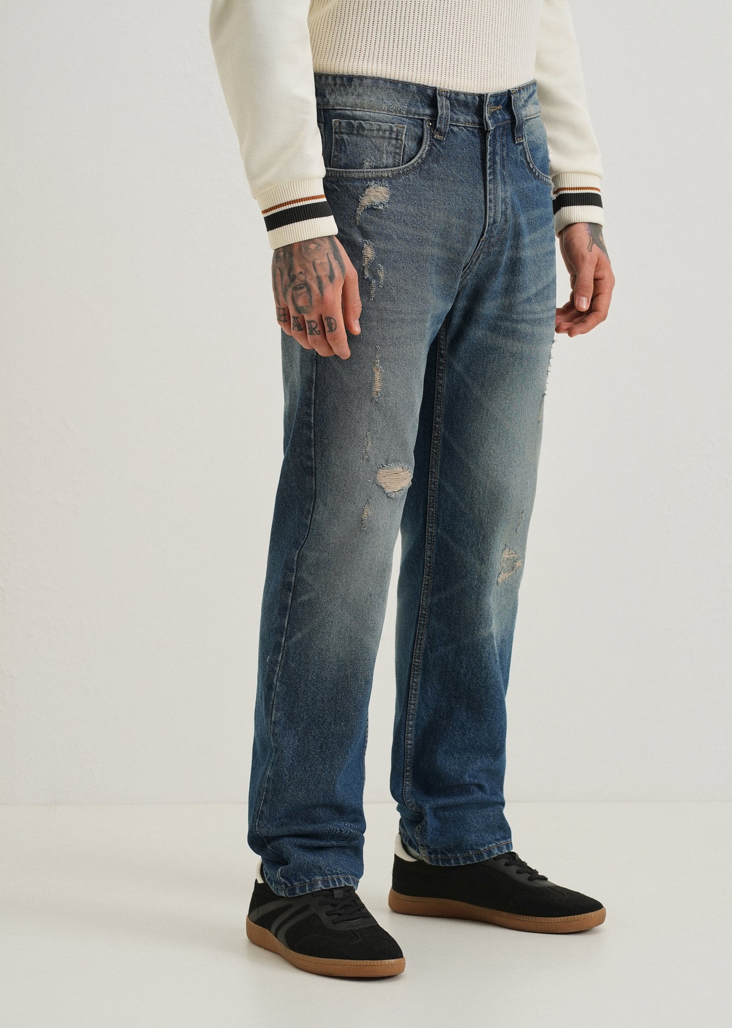Ribbed Blue Straight fit Jeans