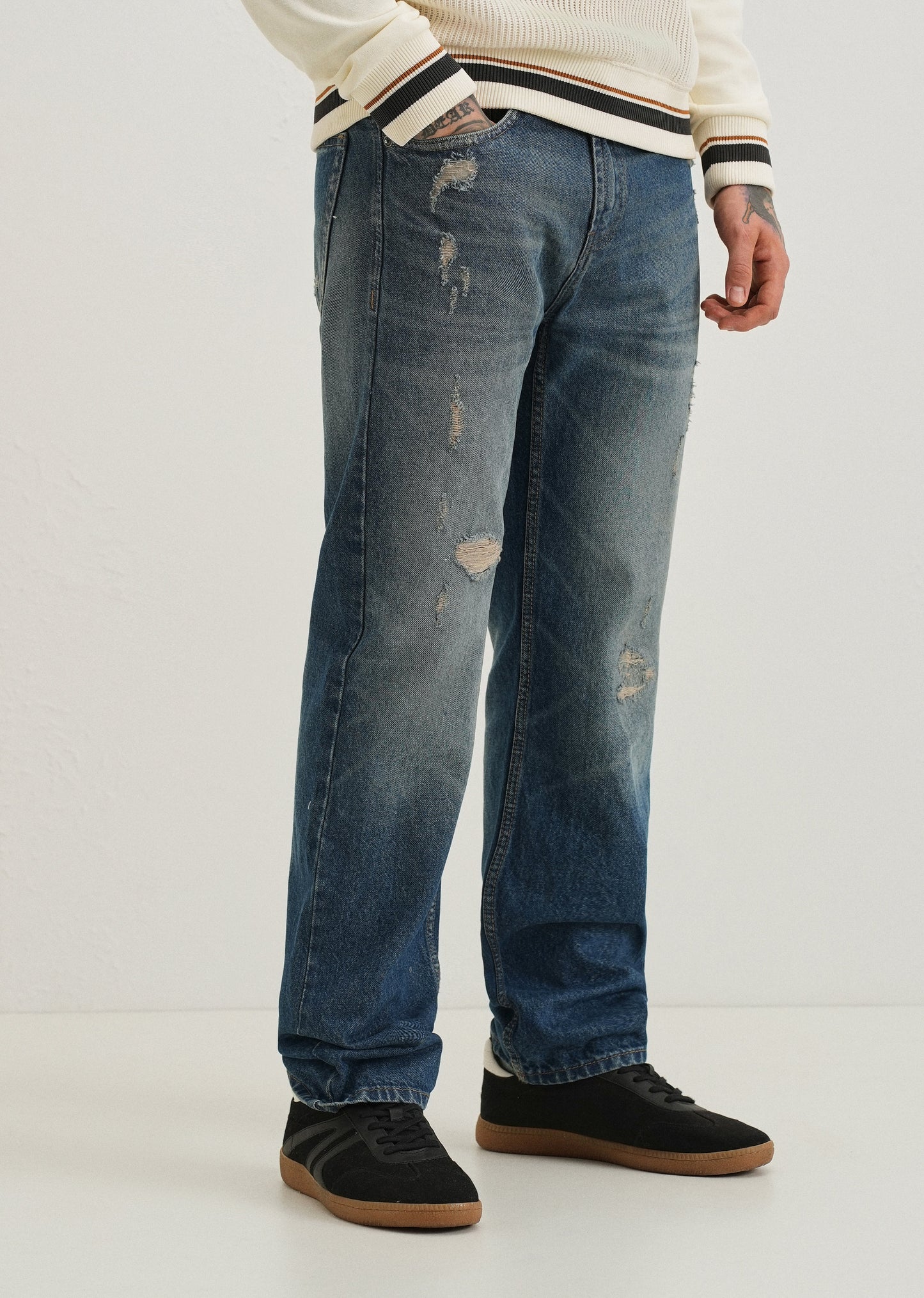 Ribbed Blue Straight fit Jeans