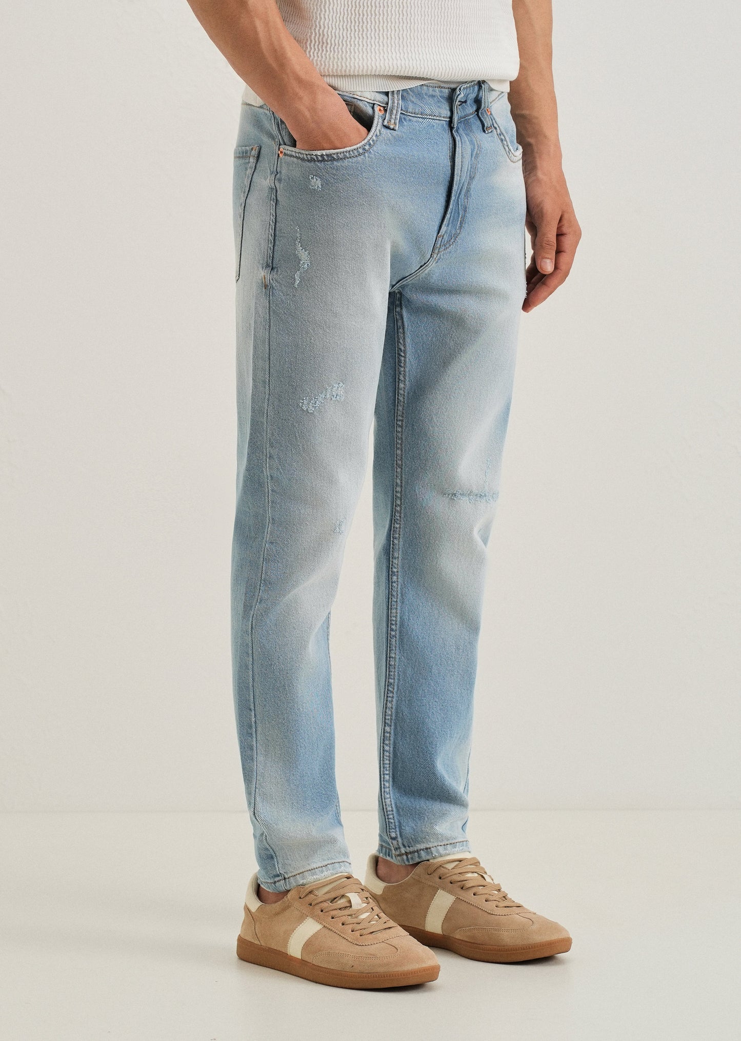 Ribbed Stone Blue Slim fit Jeans