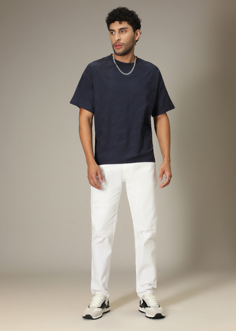 Ribbed White Slim fit Jeans