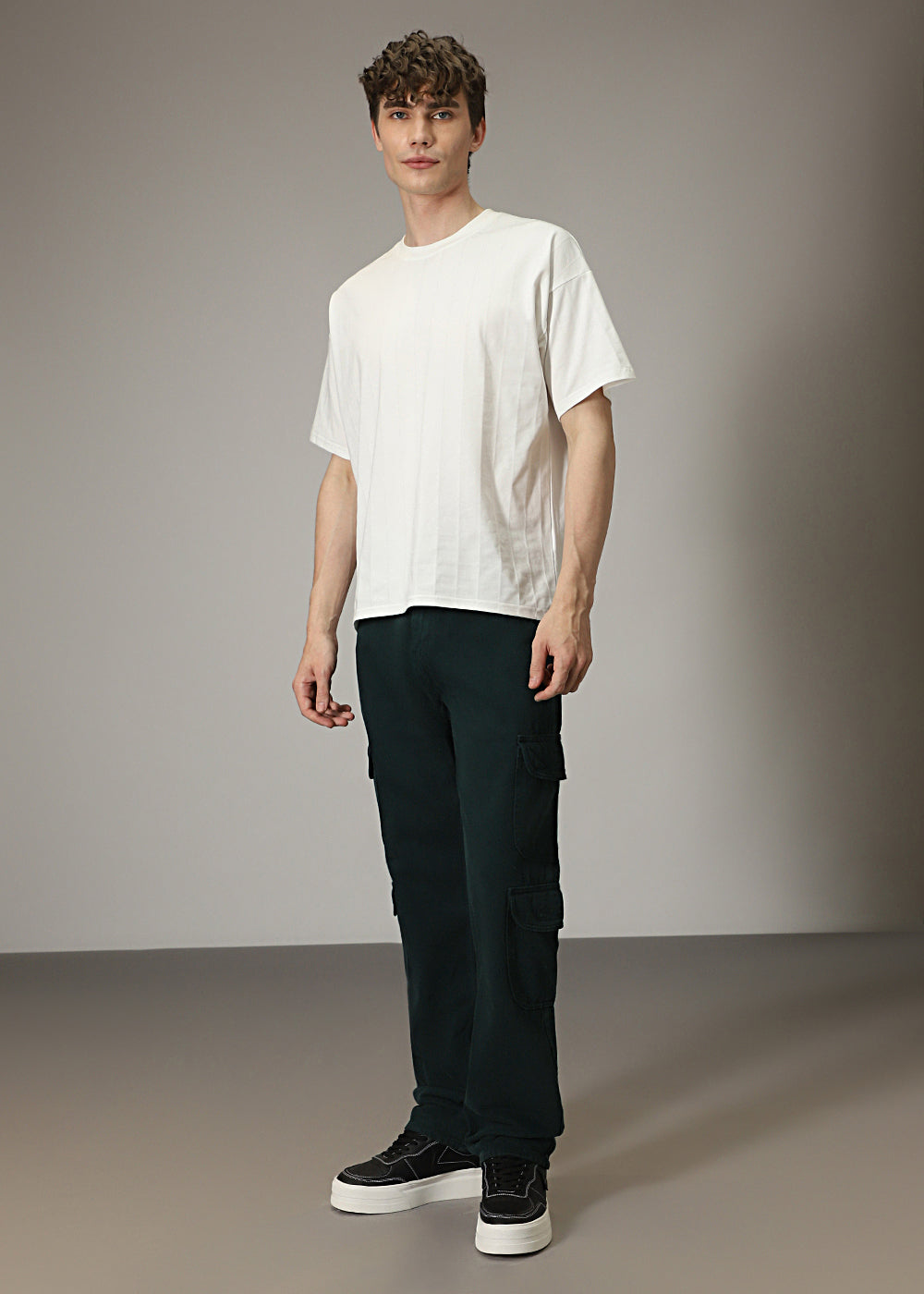 Turquoise Double Pocket Cargo Denim