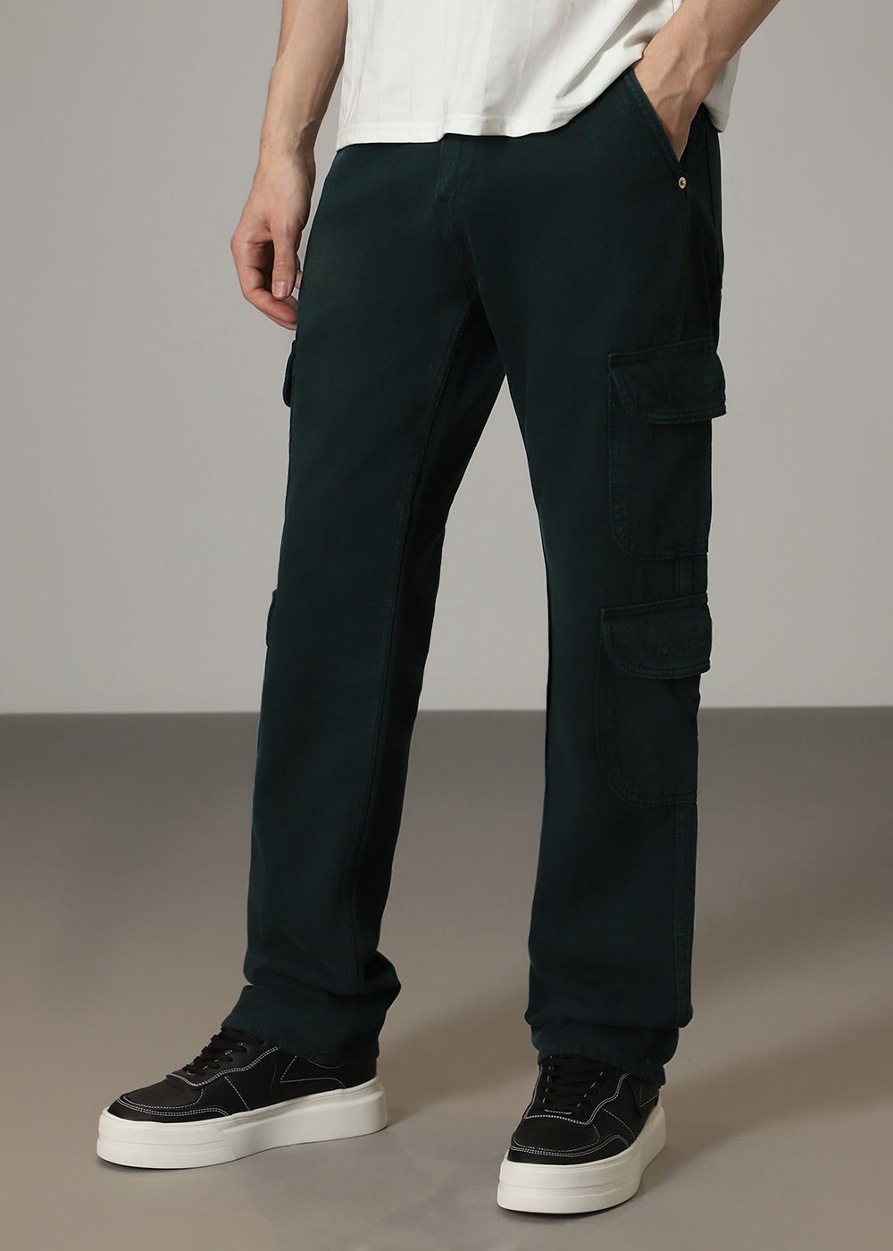 Turquoise Double Pocket Cargo Denim