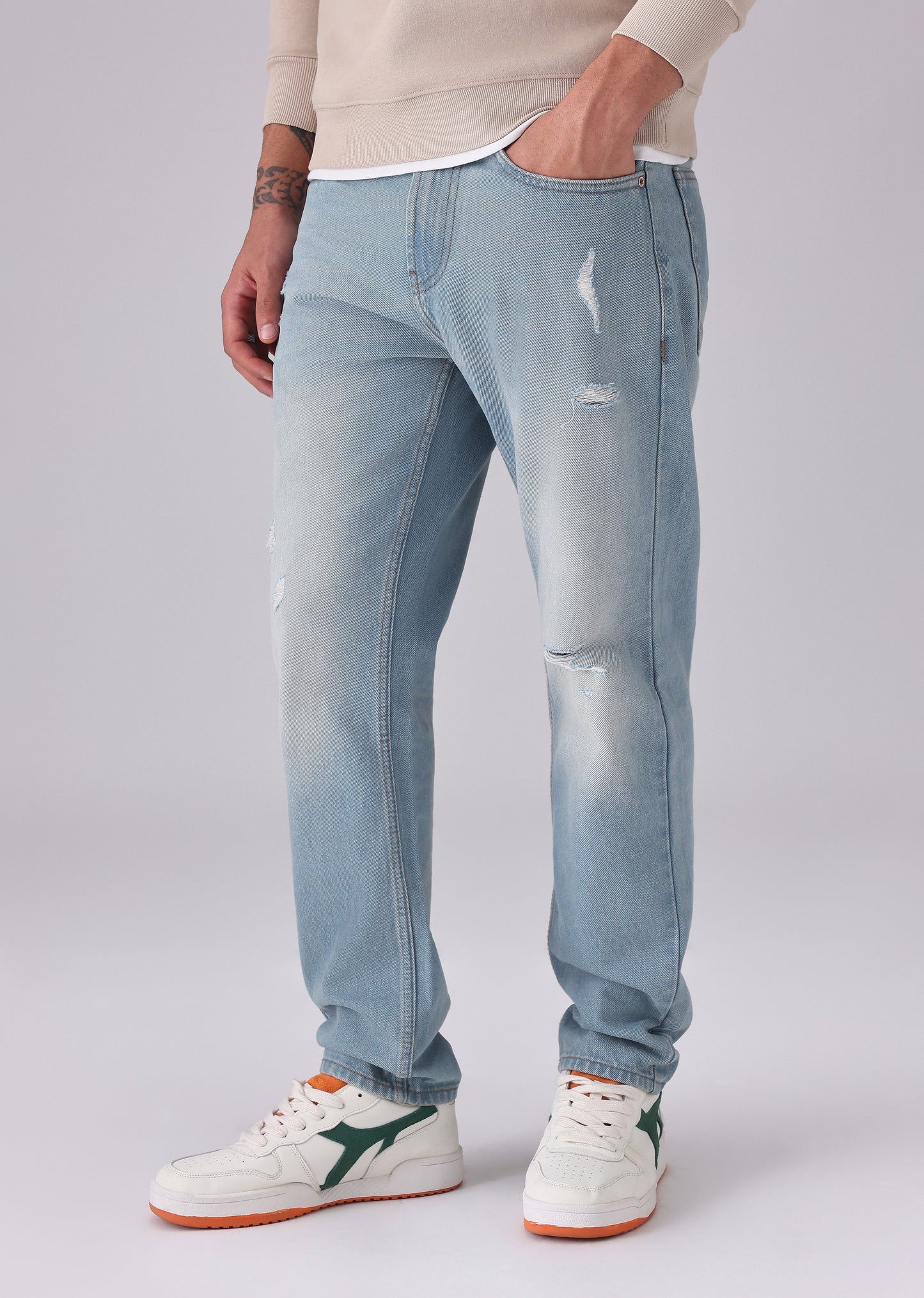 Wash Blue Ribbed Carrot Fit Jeans