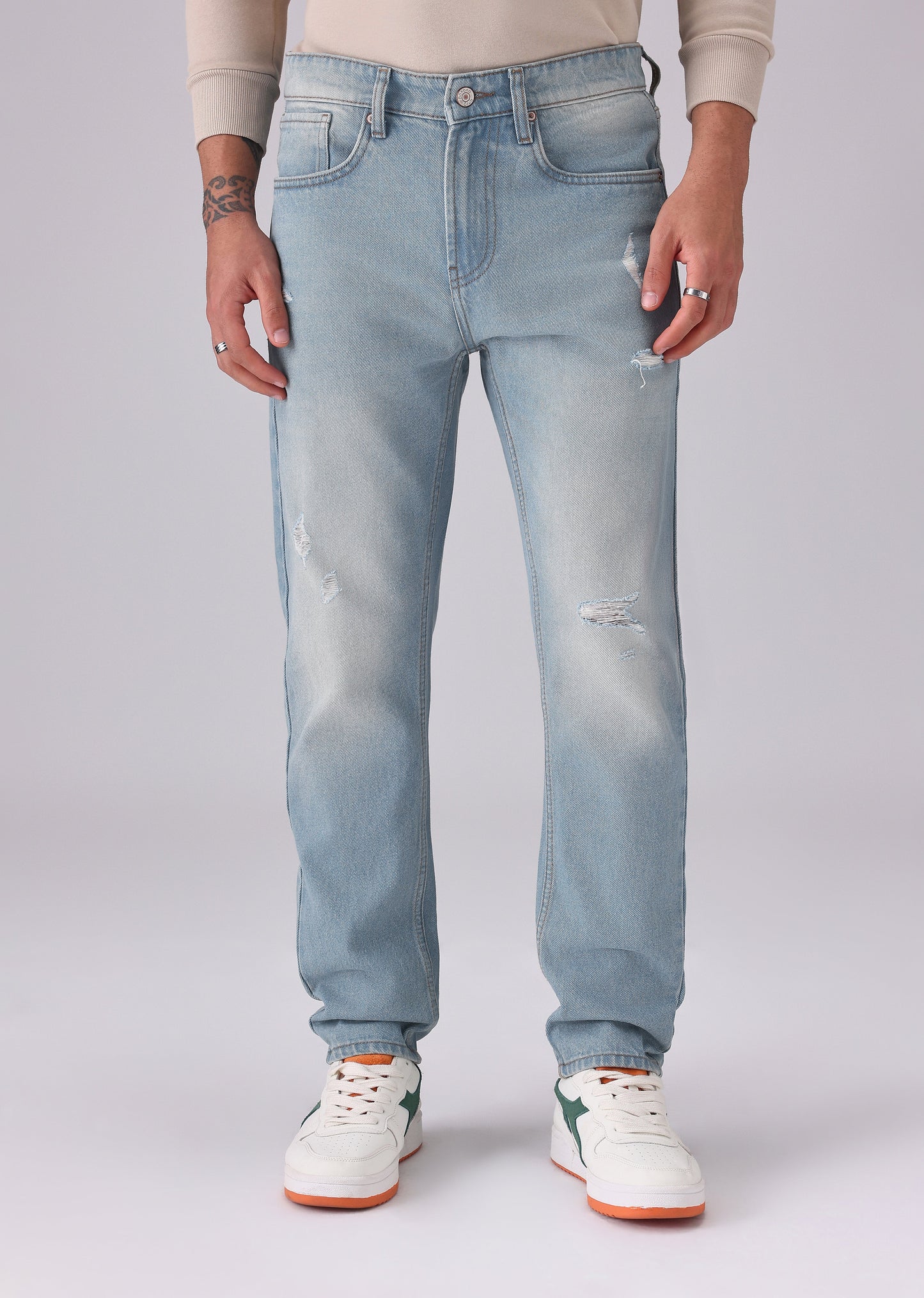 Wash Blue Ribbed Carrot Fit Jeans