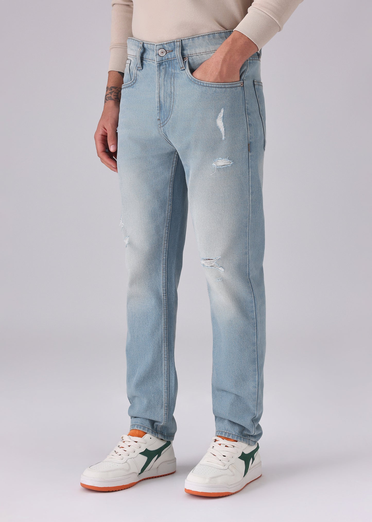 Wash Blue Ribbed Carrot Fit Jeans