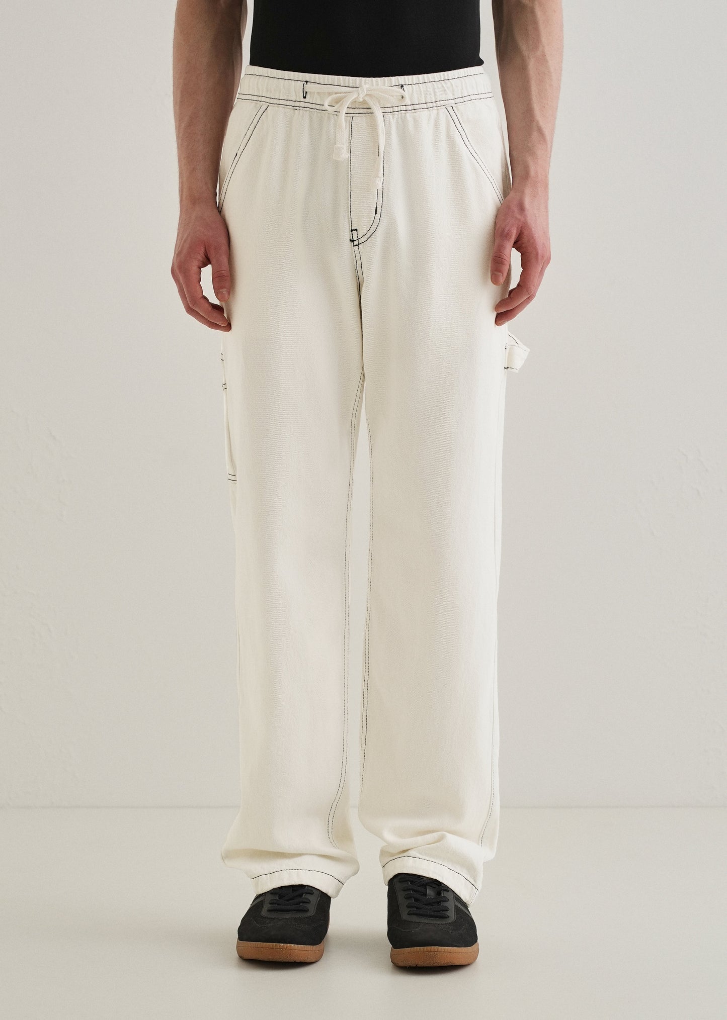 White Baggy Fit Carpenter Denim