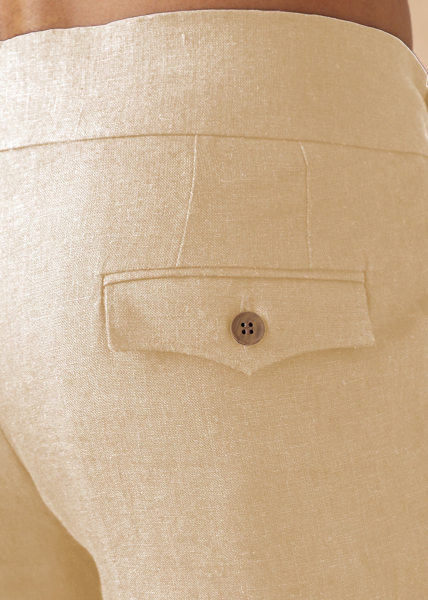 Liv - Pure Linen Double Pleated with Overlap Button Detail Trousers - Cappuccino Beige
