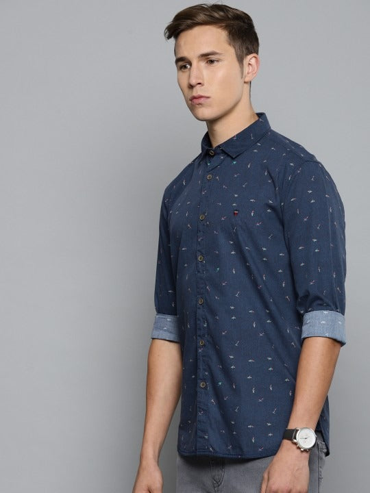Men’s Blue Super Slim Fit Printed Casual Shirt | Sleek Style with a Bold Print