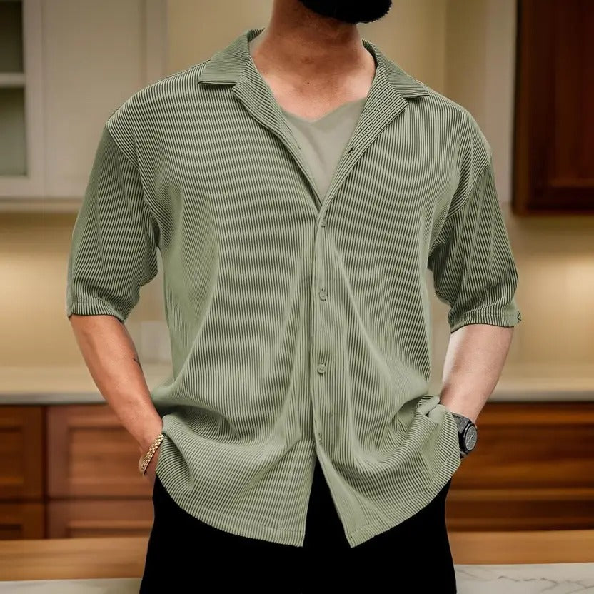 Men Solid Peter Pan Collar Polycotton Light Green T-Shirt