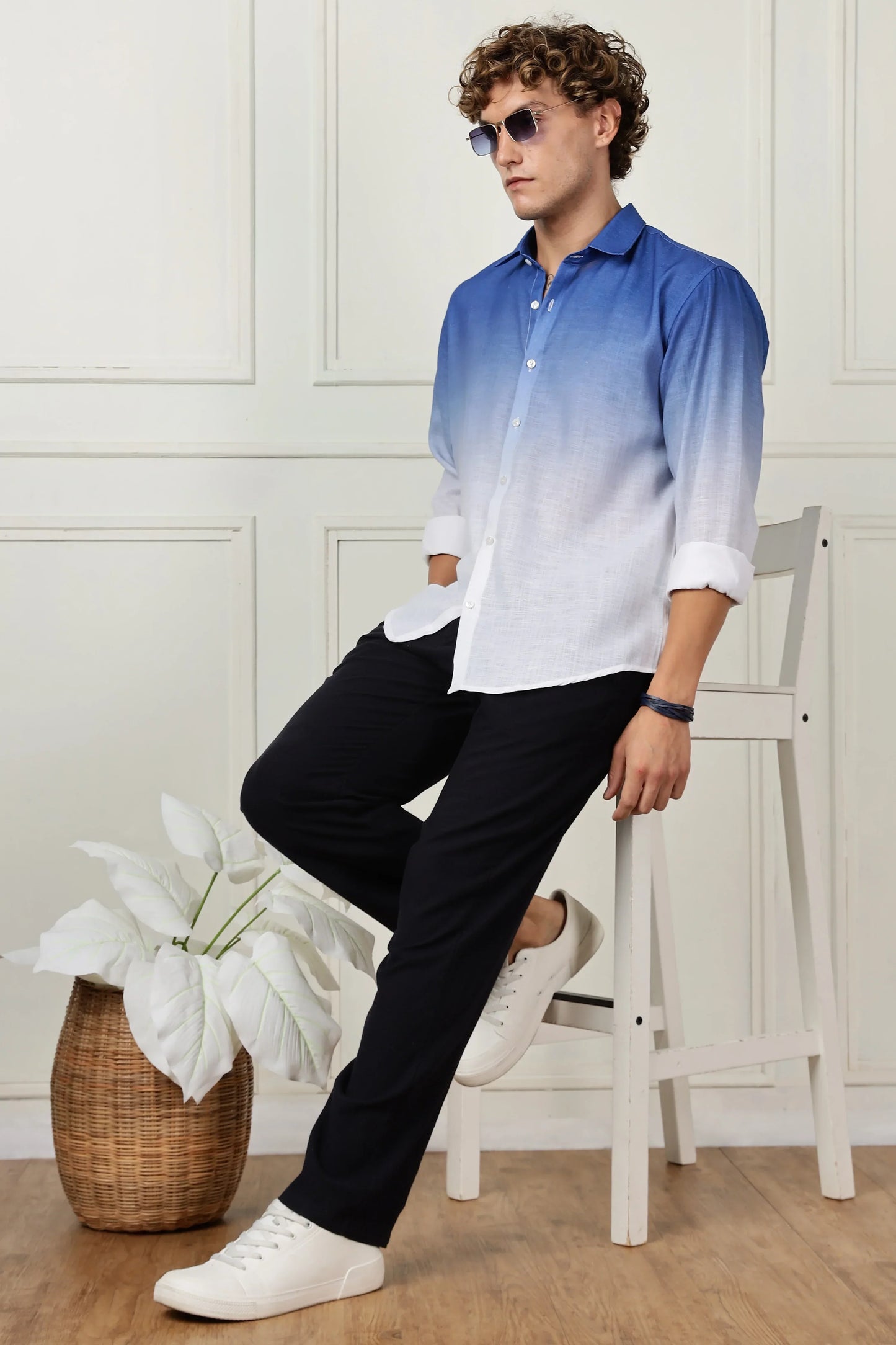 Blue ombre full sleeve linen shirt