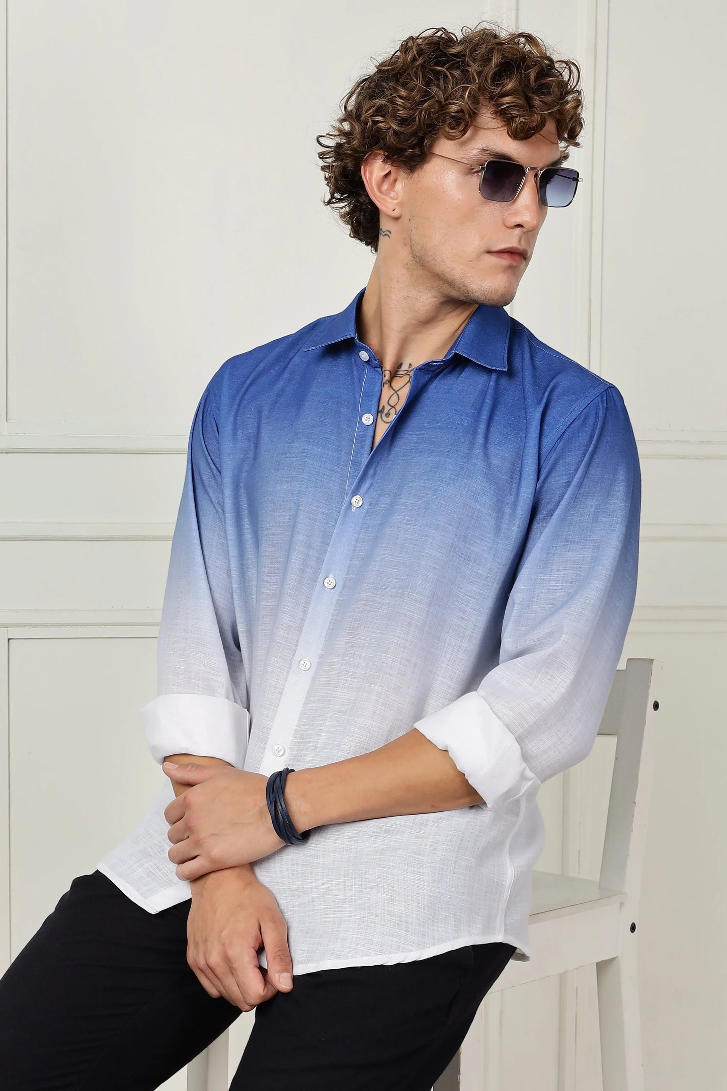Blue ombre full sleeve linen shirt