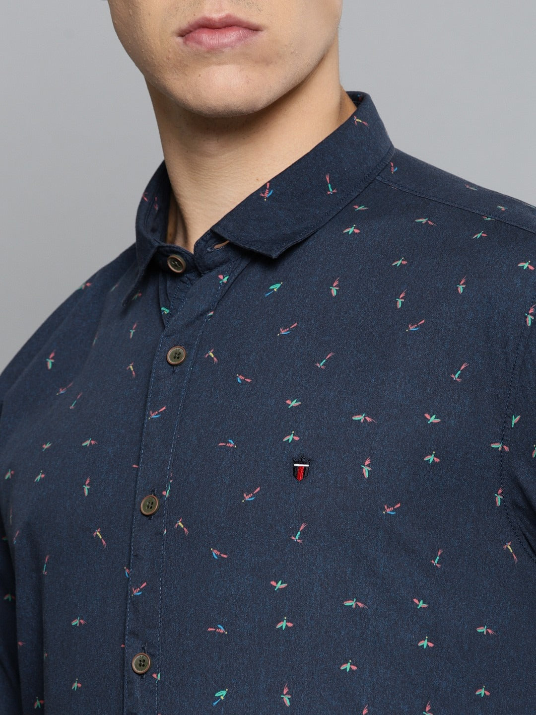 Men’s Blue Super Slim Fit Printed Casual Shirt | Sleek Style with a Bold Print