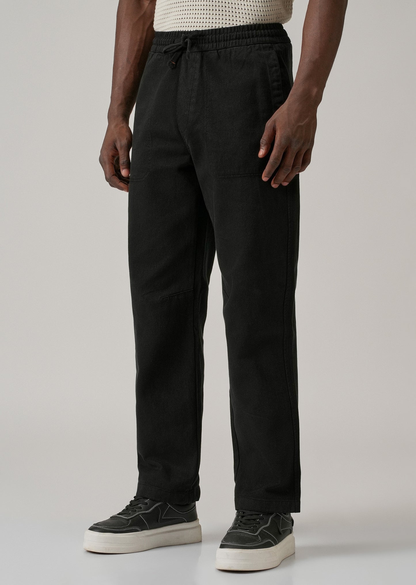 Black Drawstring Drill Denim