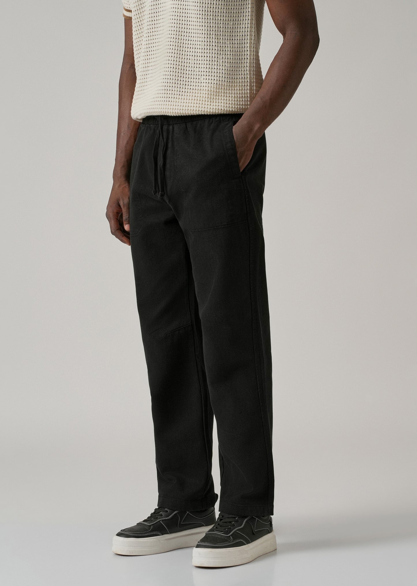 Black Drawstring Drill Denim